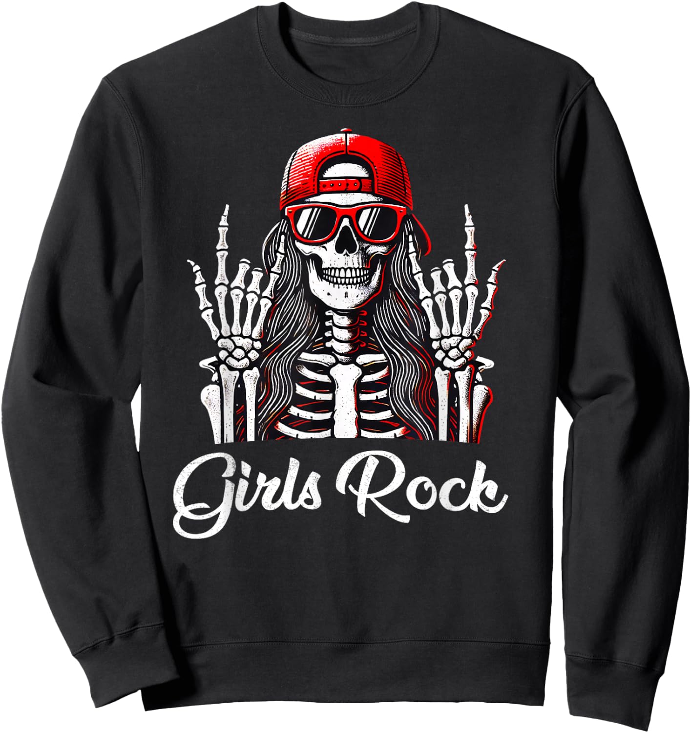Girls Rock, Rock'n Roll Girl, Skeleton Rocker Cool Punk Rock Sweatshirt - Sweatshirt | Black
