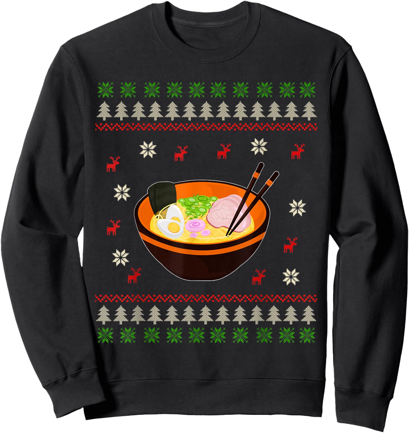 Ugly Christmas Ramen Noodle Anime Kawaii Japanese Ramen Bowl Sweatshirt - Sweatshirt | Black