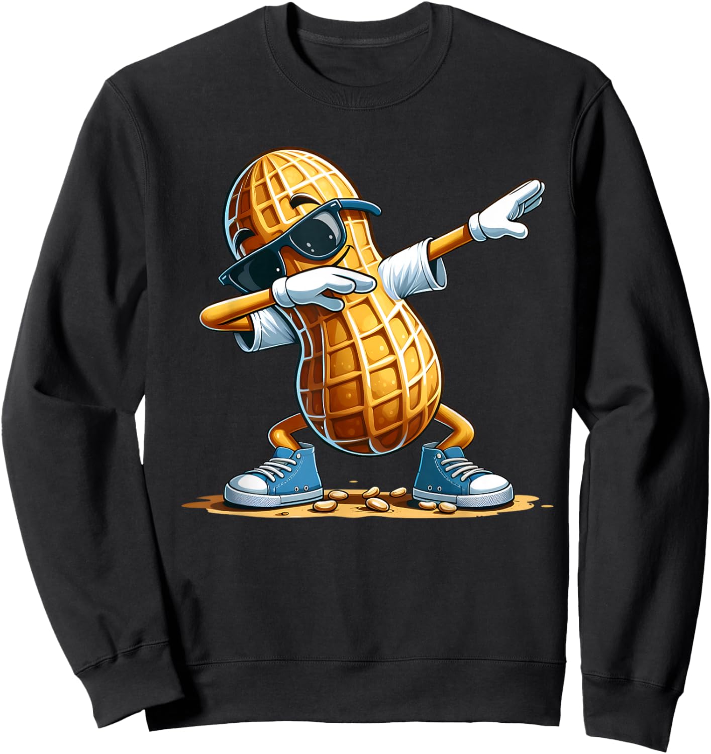 Funny Cool Dabbing Peanut Cartoon Character Dab Dance Nut Sweatshirt - Sweatshirt | Black