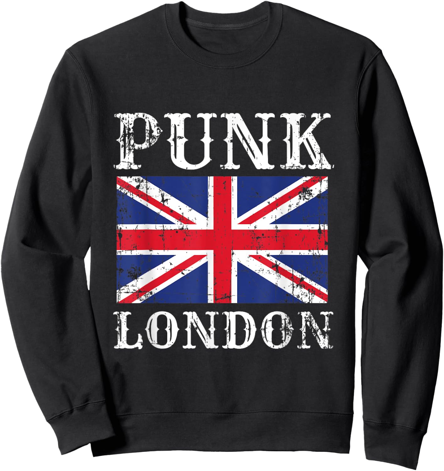 Punk London Retro Rock Rocker Vintage UK Flag Sweatshirt - Sweatshirt | Black