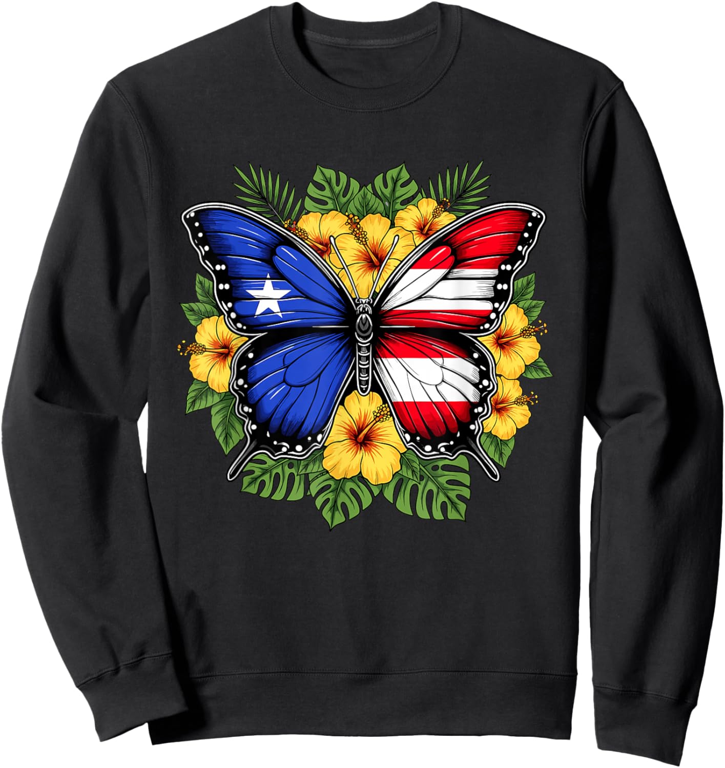 Puerto Rican Flag Butterfly Puerto Rico Hispanic Heritage Sweatshirt - Sweatshirt | Black