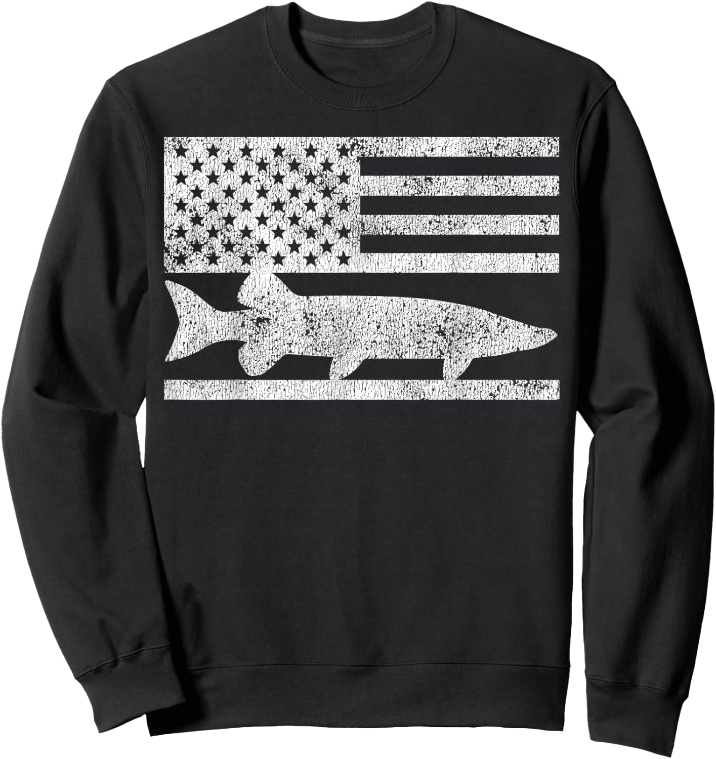 American Flag Musky Fishing Patriotic Muskie Sweatshirt - Sweatshirt | Black