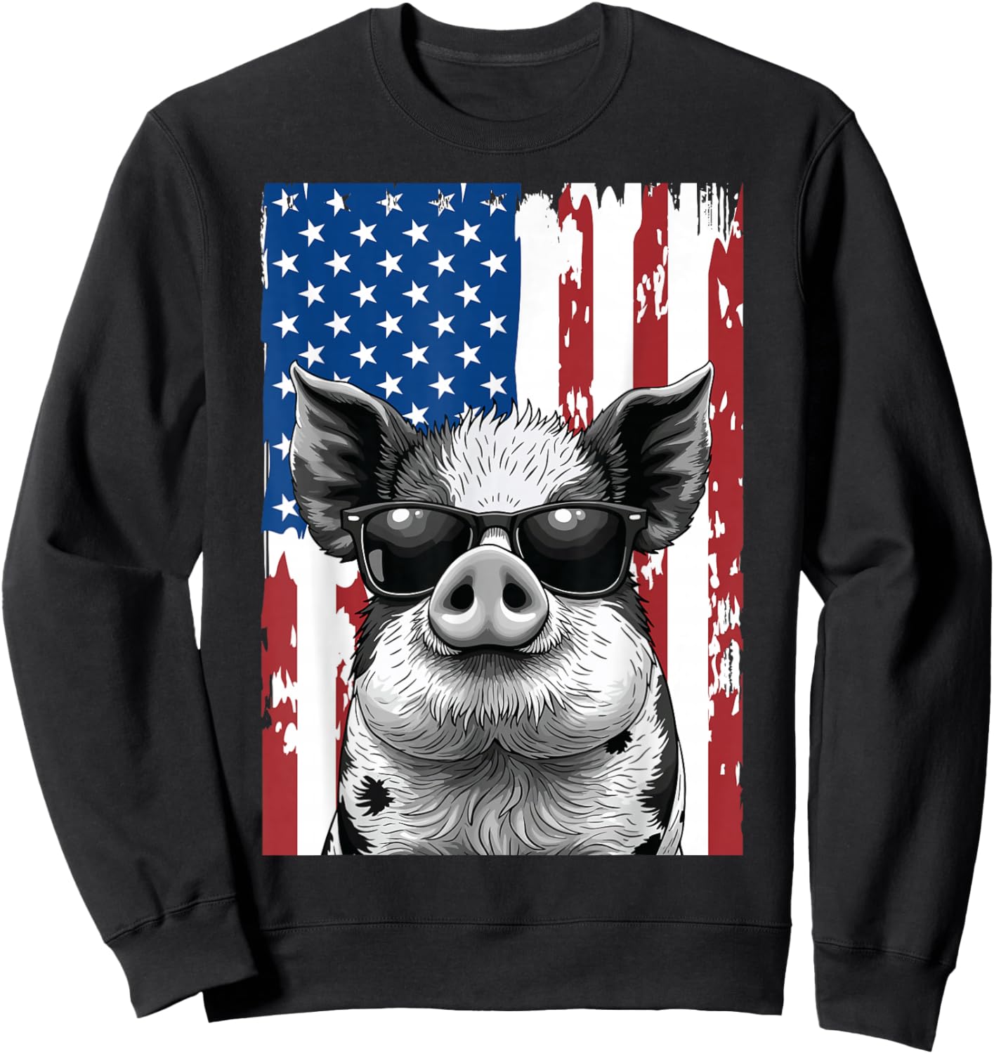 KuneKune Pig American Flag, Kunekune, Patriotic KuneKune Pig Sweatshirt - Sweatshirt | Black