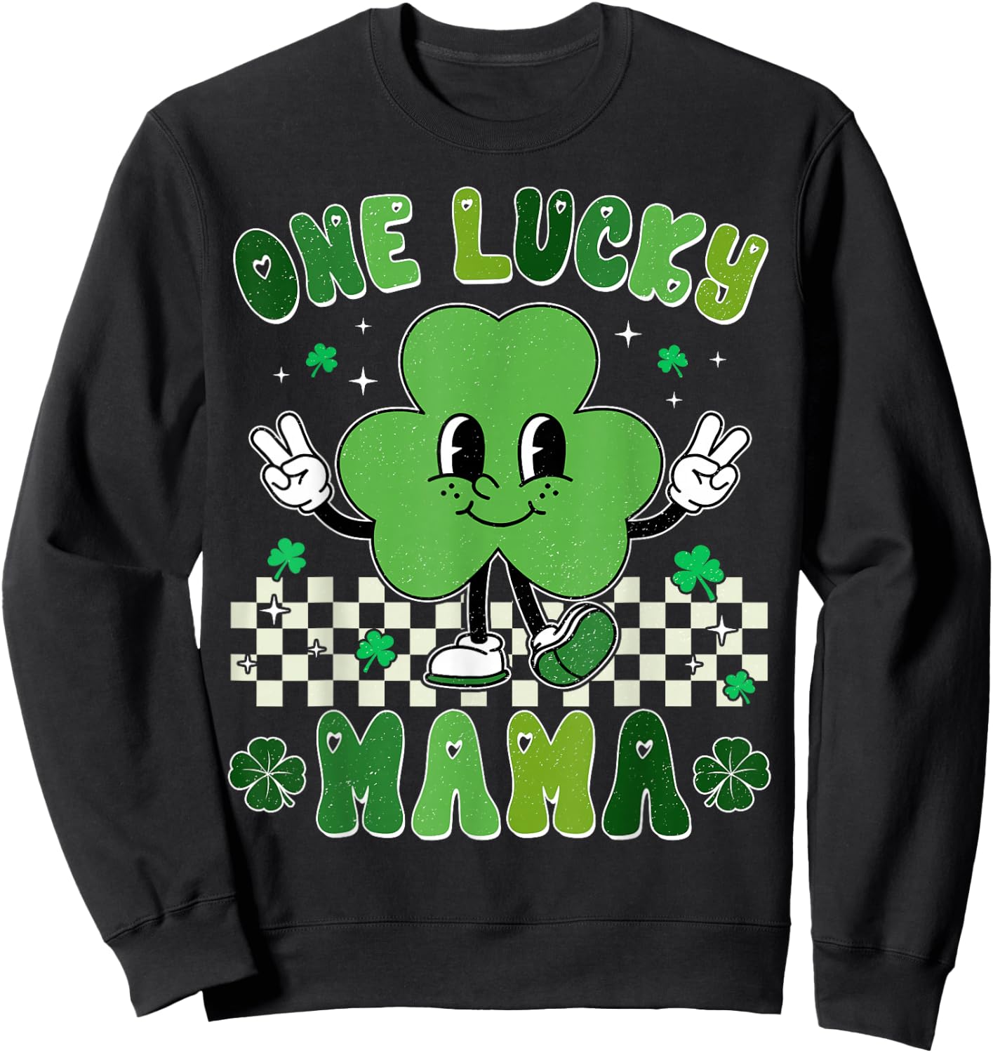 Retro Women One Lucky Mama St Patrick Day Mom Grandma Sweatshirt - Sweatshirt | Black