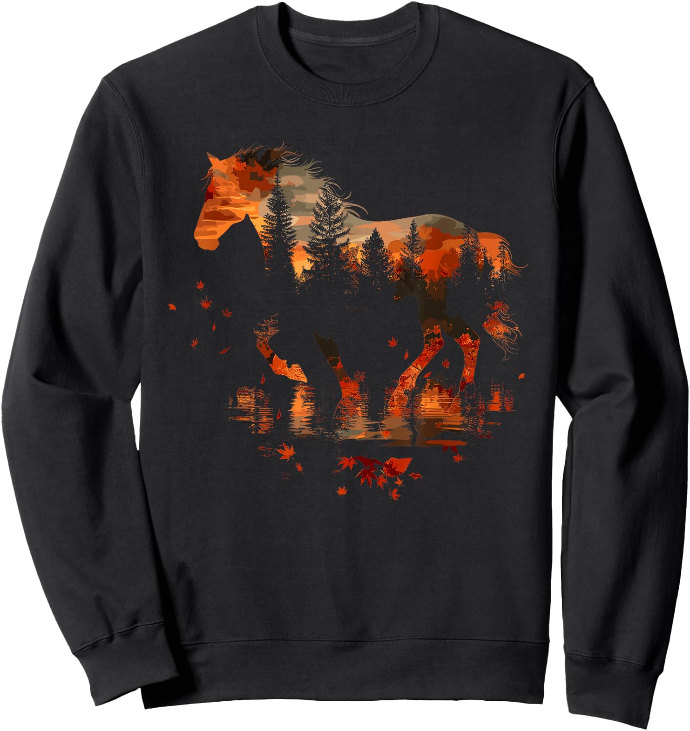 Cute Horse Lover Autumn Leaves Pony Animal Wildlife Sweatshirt - Sweatshirt | Black
