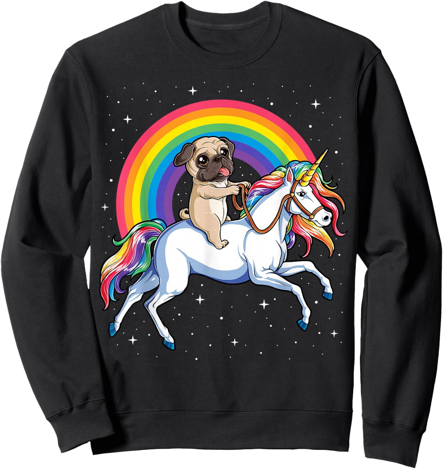Pug Unicorn T shirt Girls Kids Space Galaxy Rainbow Pugicorn Sweatshirt - Sweatshirt | Black