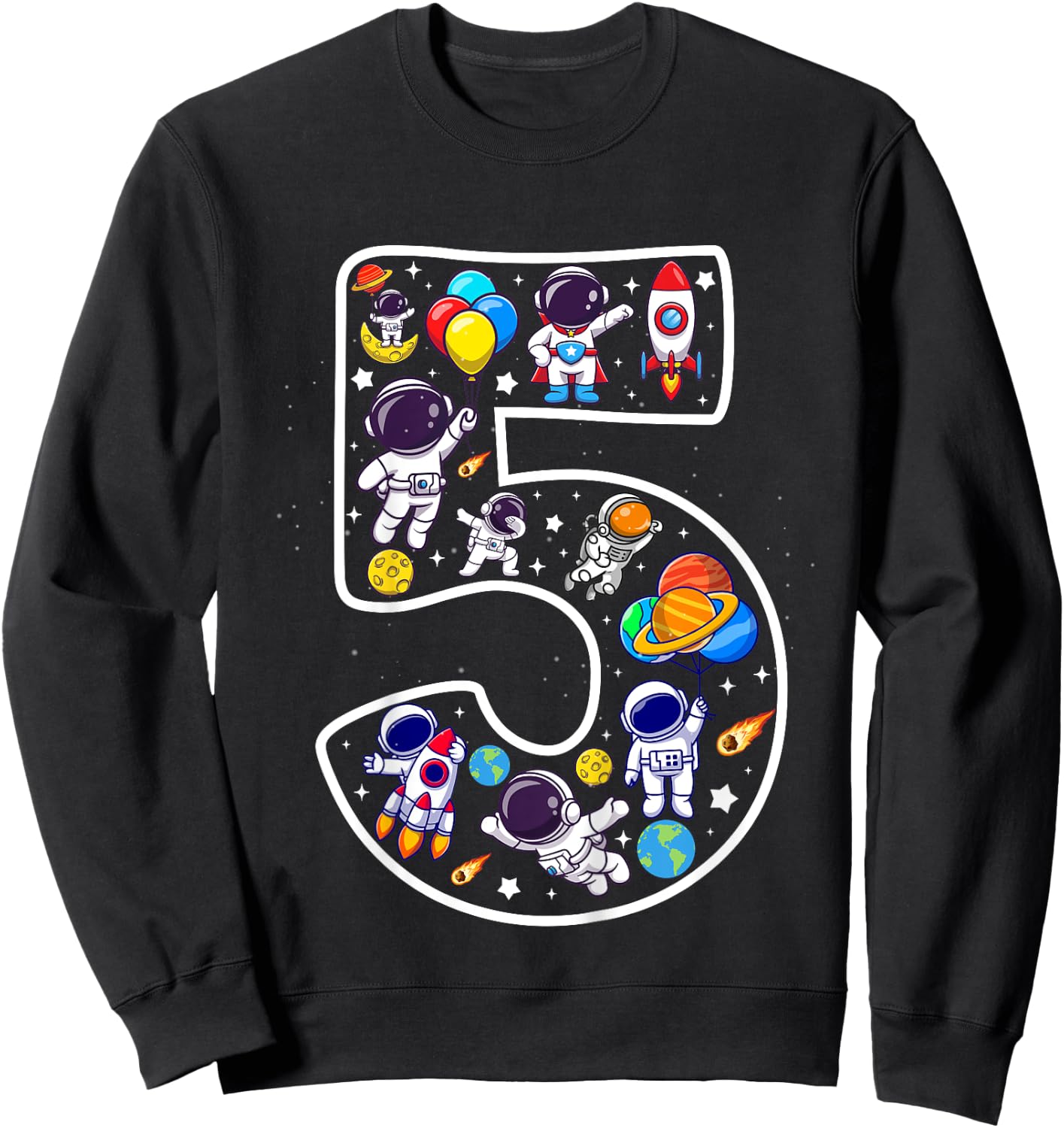 Kids 5 Year Old Boy Astronaut Space Birthday 5th Birthday Boys Sweatshirt - Sweatshirt | Black
