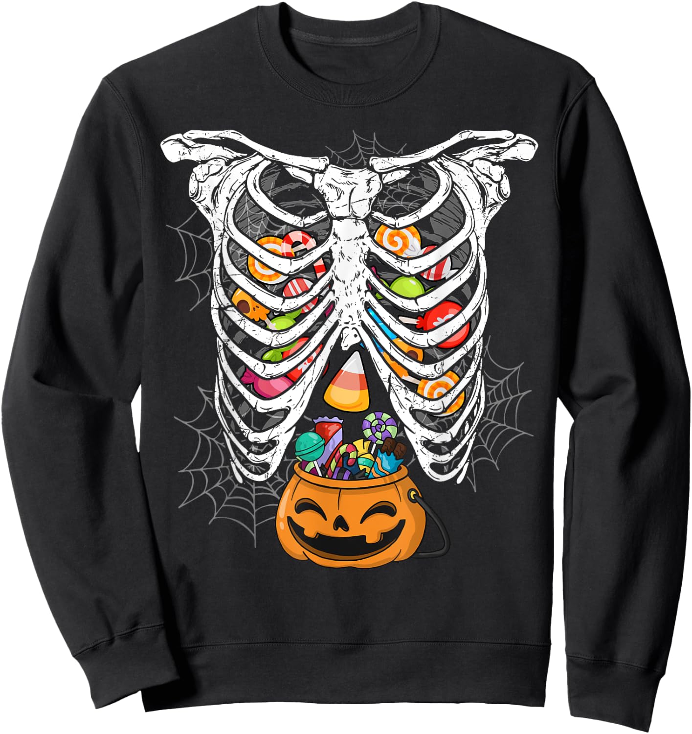 Skeleton Rib Cage X-ray Candy Funny Halloween Clothing Sweatshirt - Sweatshirt | Black