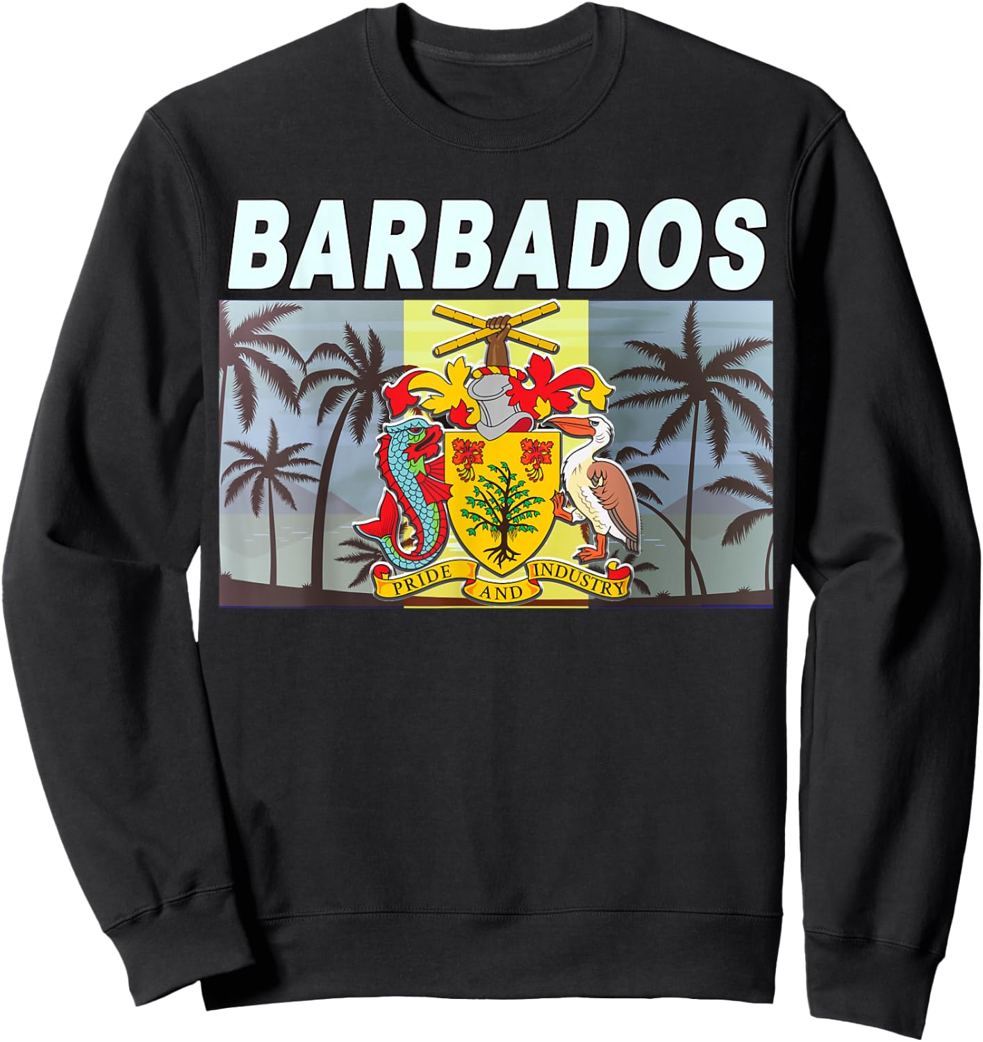 Caribbean Beach-inspired National Emblem & Flag of Barbados Women Kids Sweatshirt - Sweatshirt | Black