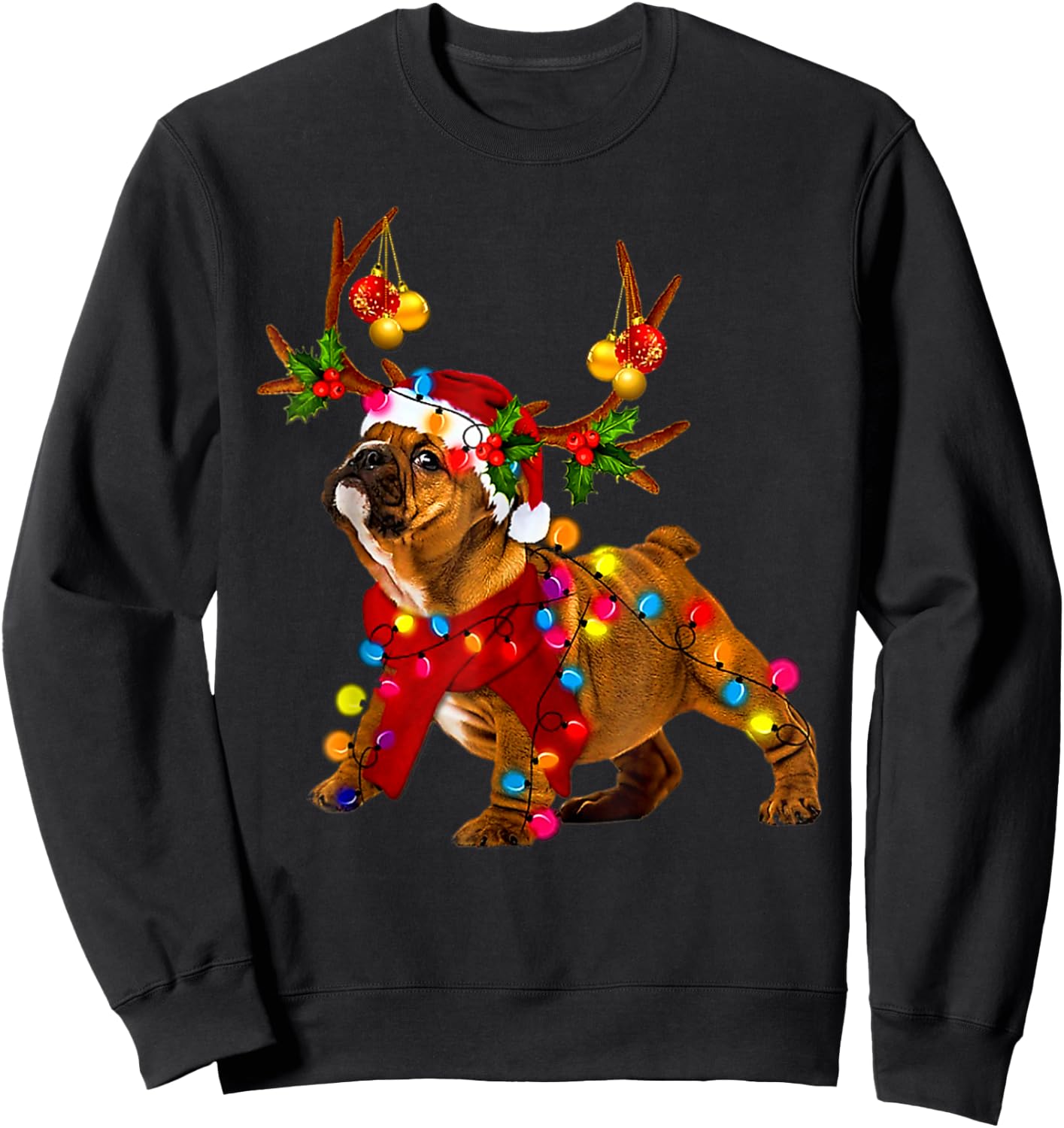 Santa bulldog gorgeous reindeer Light Christmas Sweatshirt - Sweatshirt | Black