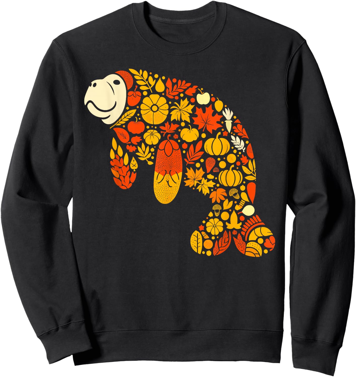 Autumn Pumpkin Fall Manatee Thanksgiving Kids Sweatshirt - Sweatshirt | Black