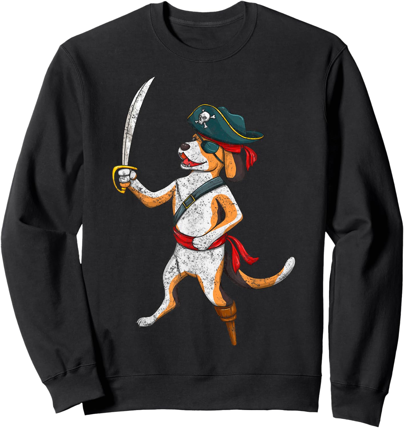 Vintage Pirate Dog Funny Puppy With Sword Halloween Costume Men Women Kids Sweatshirt - Sweatshirt | Black