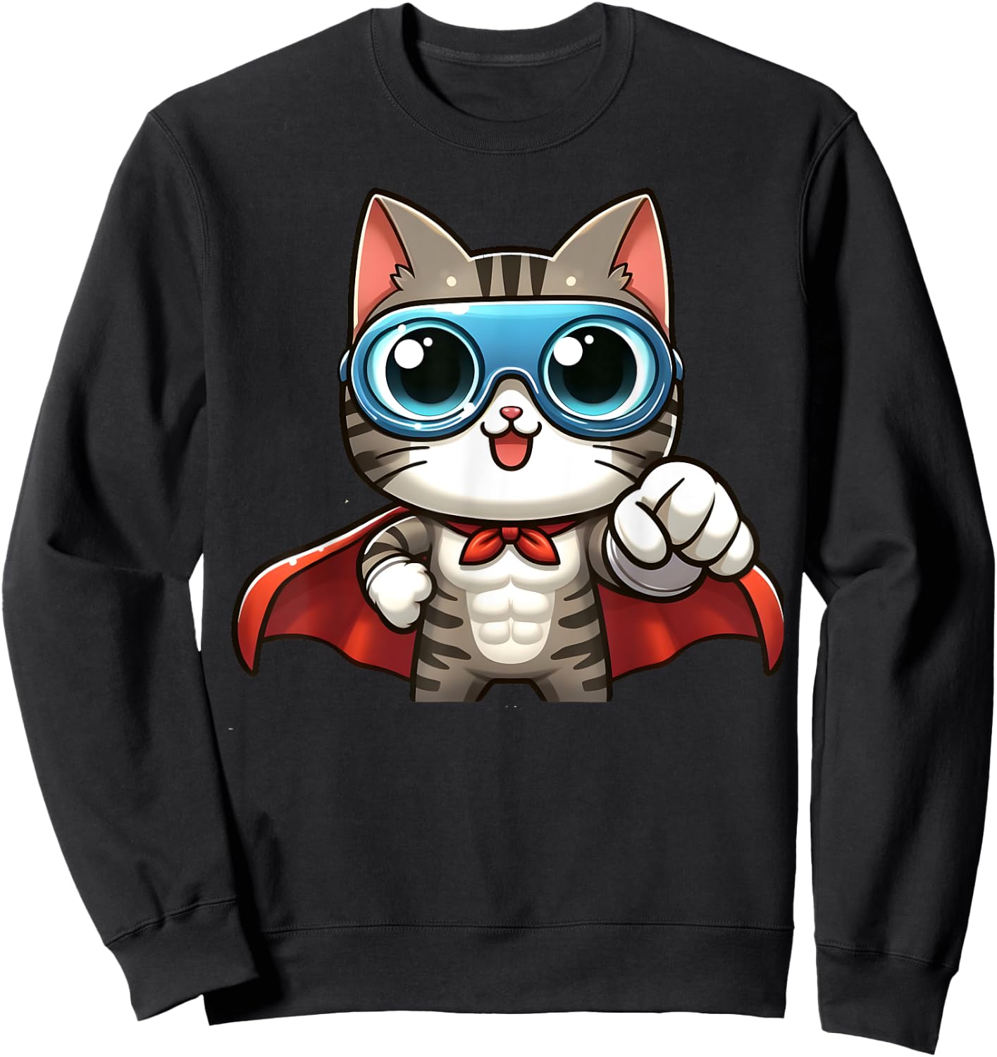 Cute Cat Superhero With Cape Gift Men Kids Women Funny Cat Sweatshirt - Sweatshirt | Black