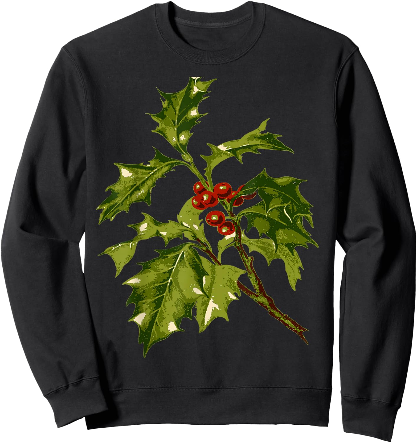 Holly Christmas Red Berry Botanical Art Sweatshirt - Sweatshirt | Black