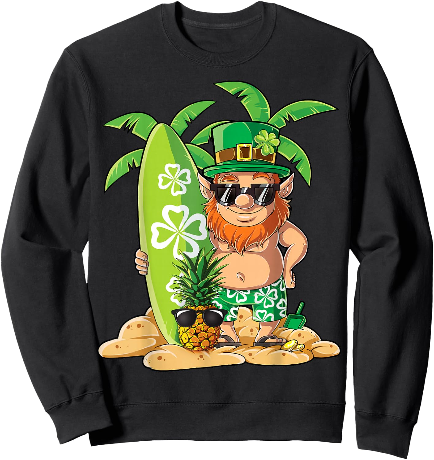 Leprechaun Hawaiian Surfing St Patricks Day Hawaii Men Women Sweatshirt - Sweatshirt | Black