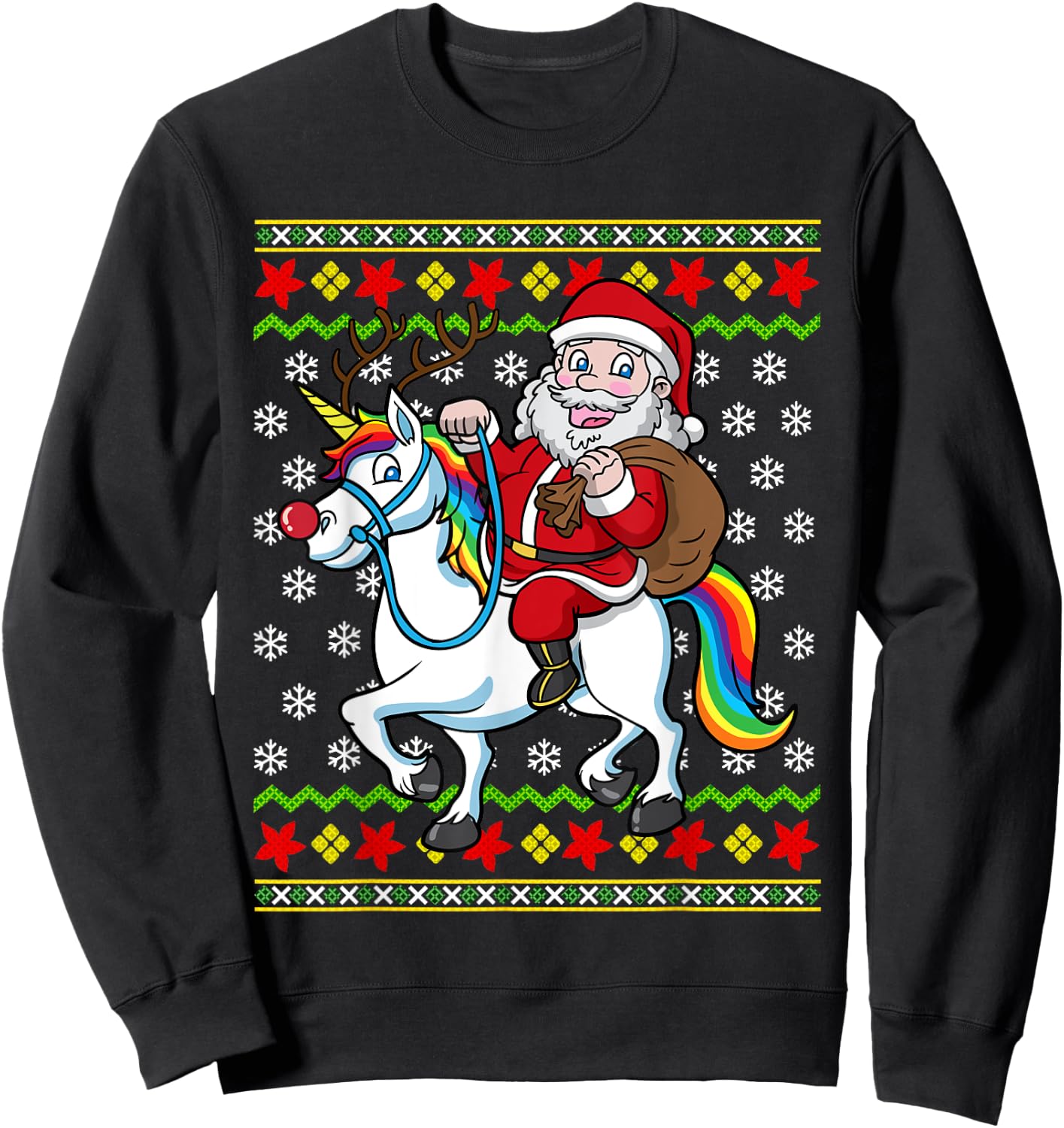 Santa Claus On Unicorn Ugly Christmas Holiday Kids Girls Sweatshirt - Sweatshirt | Black