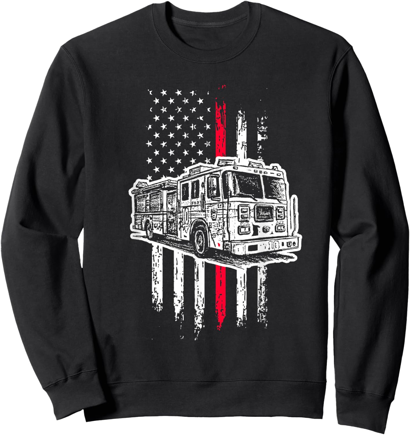 Fireman American Flag Red Line US Firefighter Sweatshirt - Sweatshirt | Black