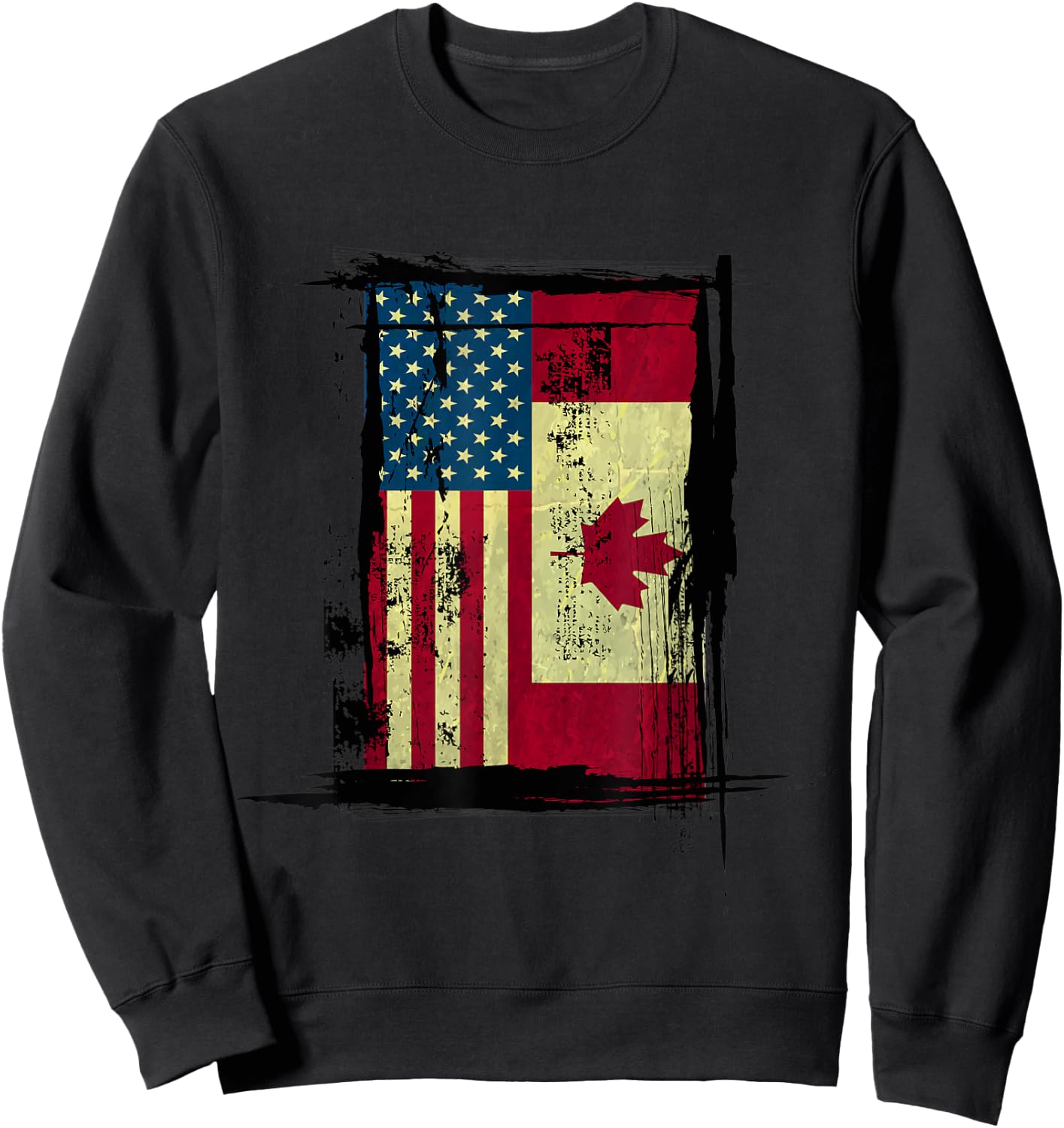 Canadian American Flag - Vintage Canada USA Women Kids Men Sweatshirt - Sweatshirt | Black