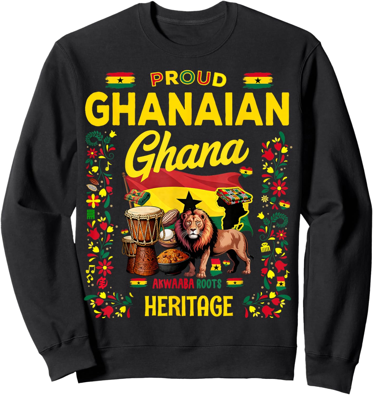 Ghanaian Roots Outfit Idea for Kids & Ghana Flag Themed Sweatshirt - Sweatshirt | Black