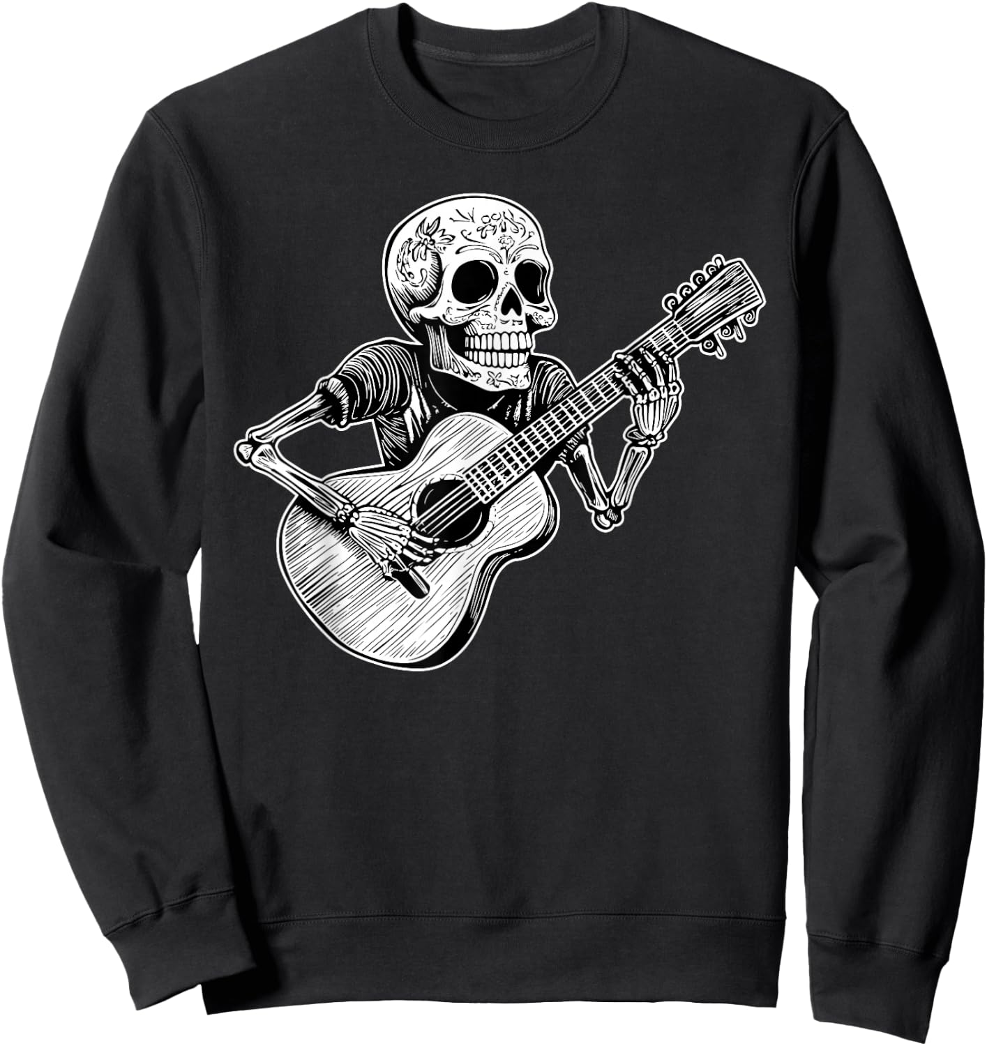 Calaca Guitarist Day of the Dead Design Sweatshirt - Sweatshirt | Black