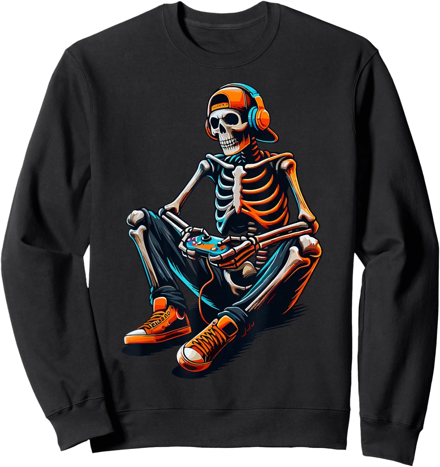 Halloween Skeleton Gamer Video Gaming Sweatshirt - Sweatshirt | Black
