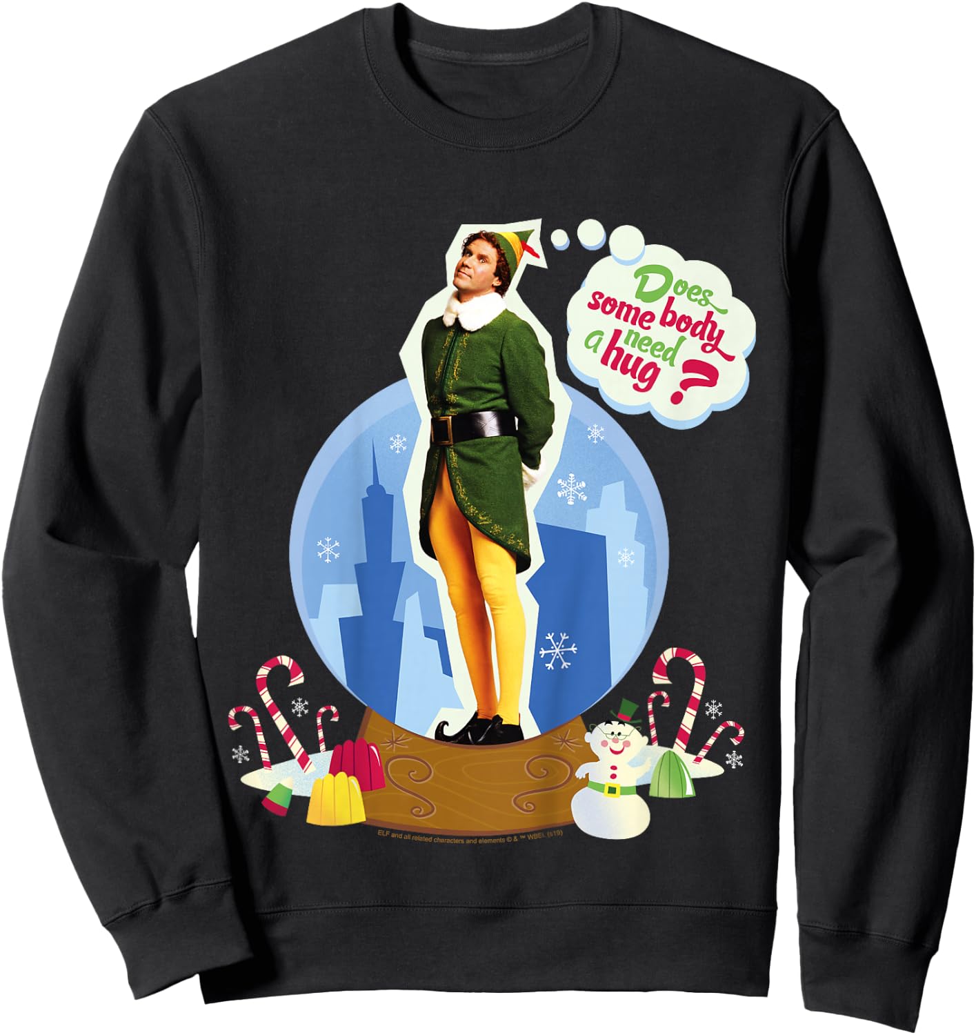 Kids Elf Buddy Do You Need A Hug Text Portrait Sweatshirt - Sweatshirt | Black