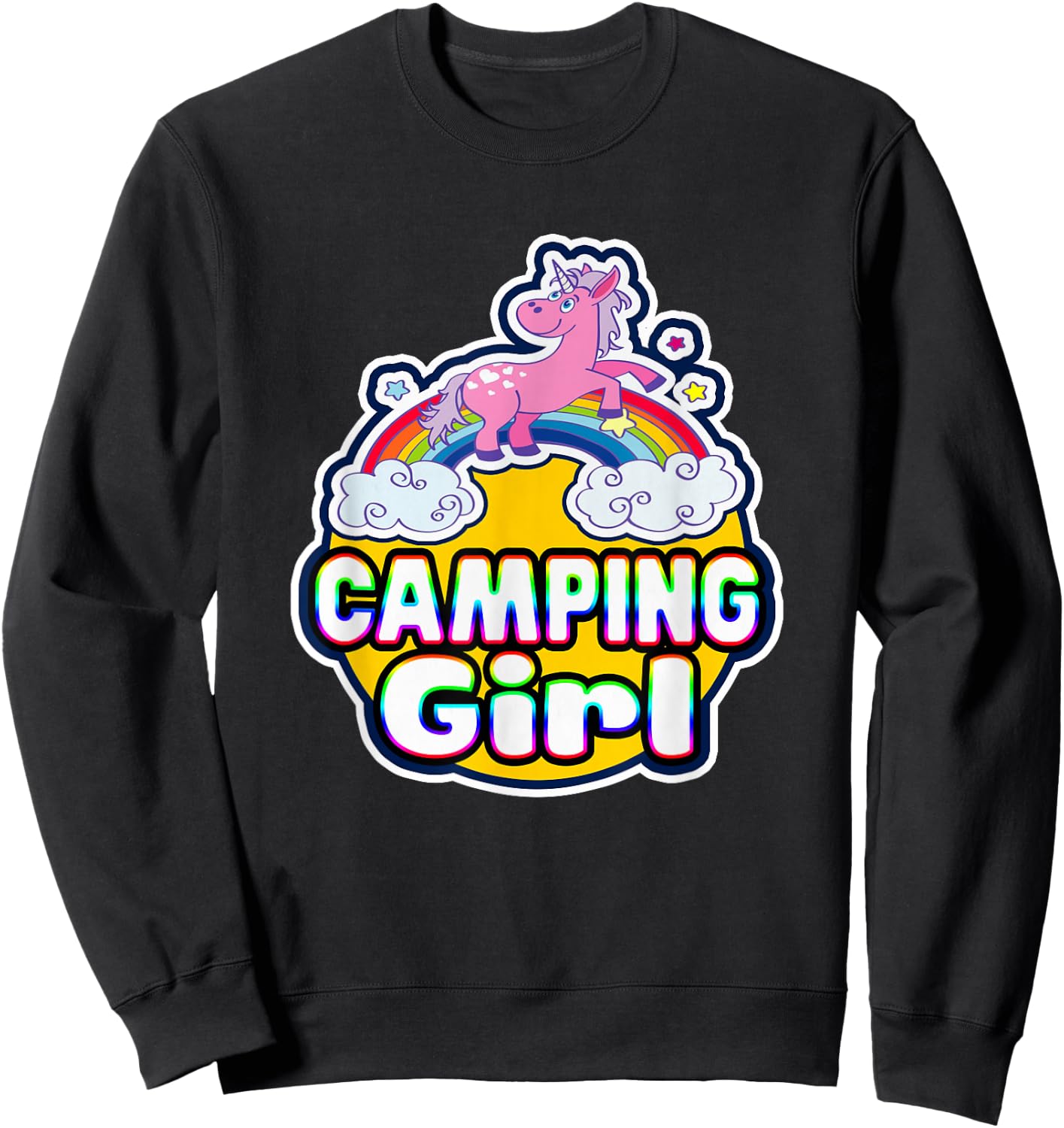 Camping Girl Cute Rainbow Unicorn Party Camper Sweatshirt - Sweatshirt | Black