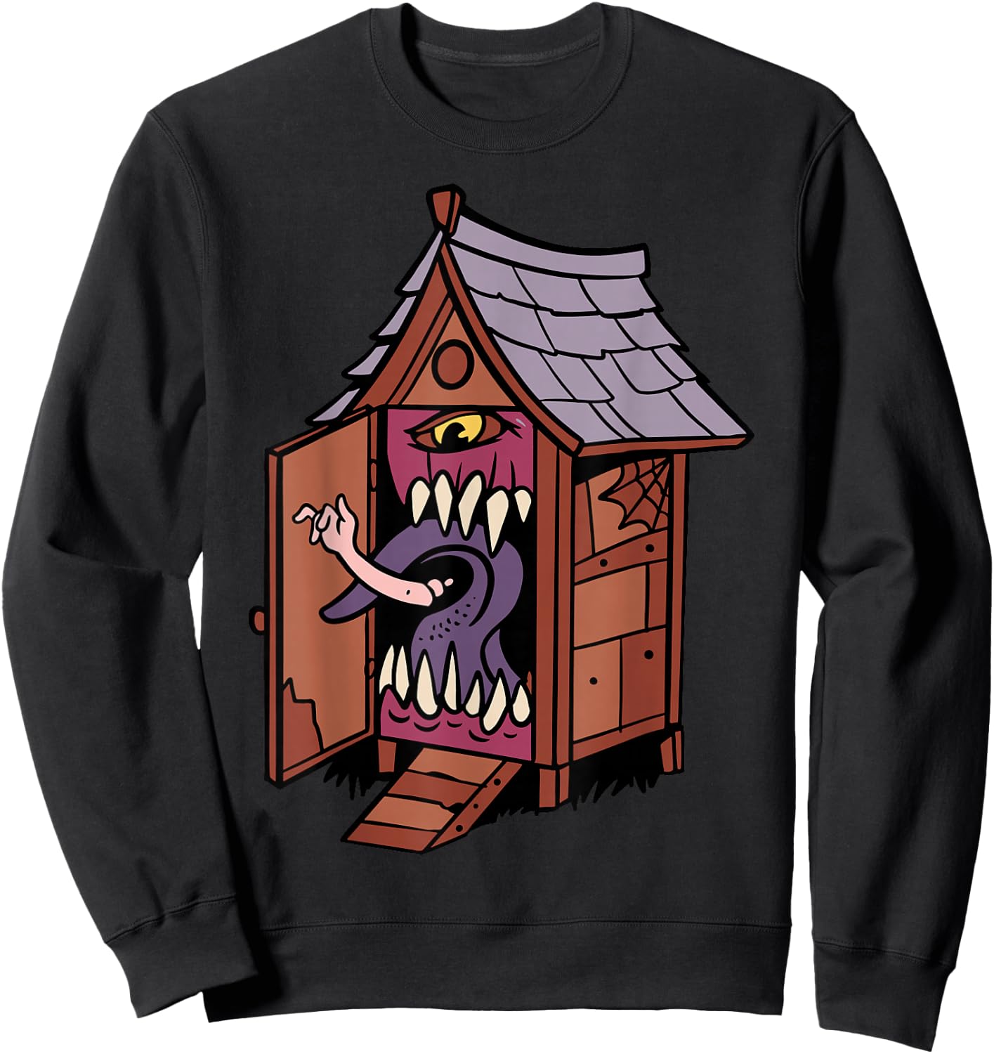 Monster House Design With Giant Eye And Quirky Features Sweatshirt - Sweatshirt | Black