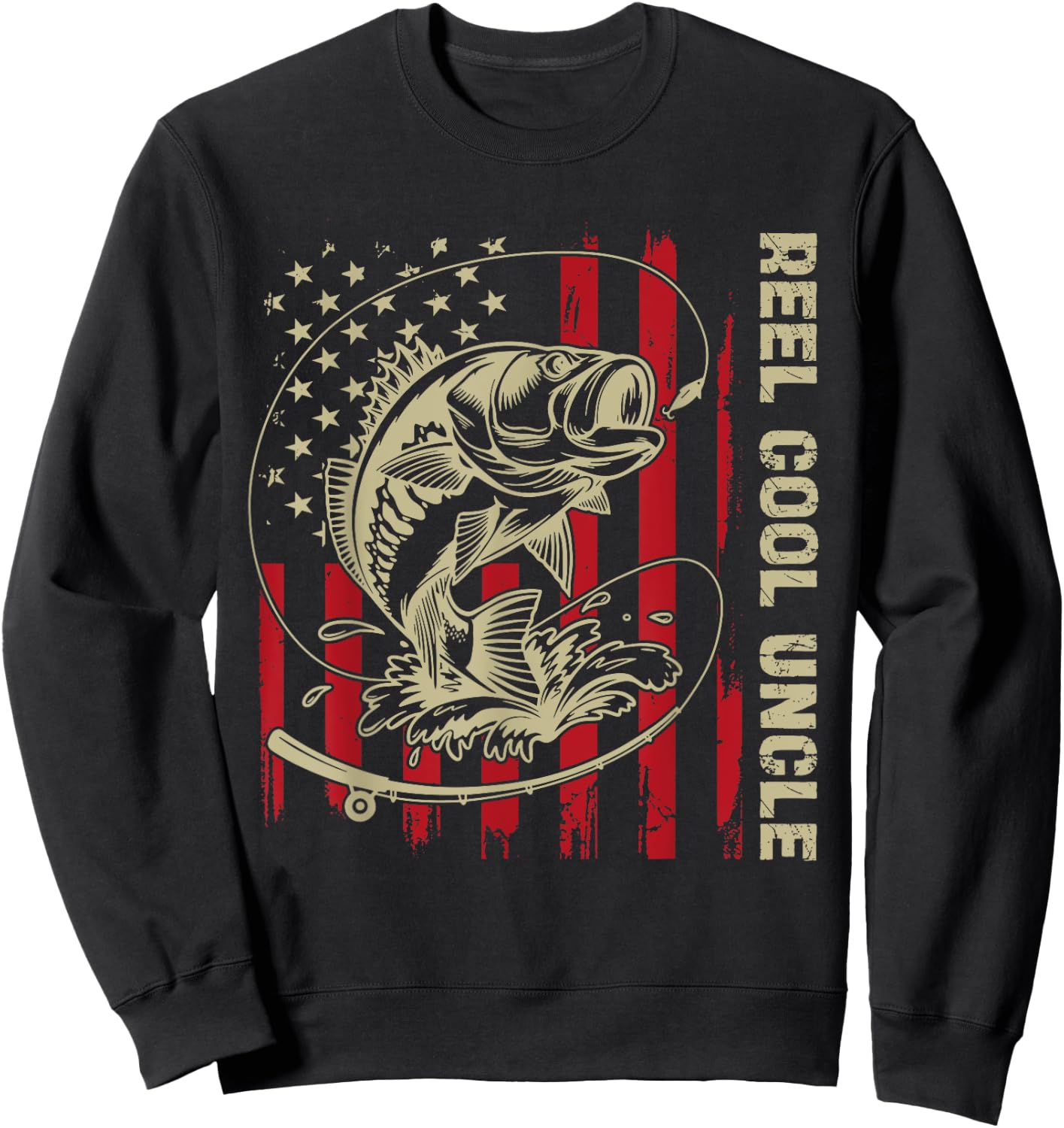 Reel Cool Uncle Fishing Vintage American Flag Men's Sweatshirt - Sweatshirt | Black