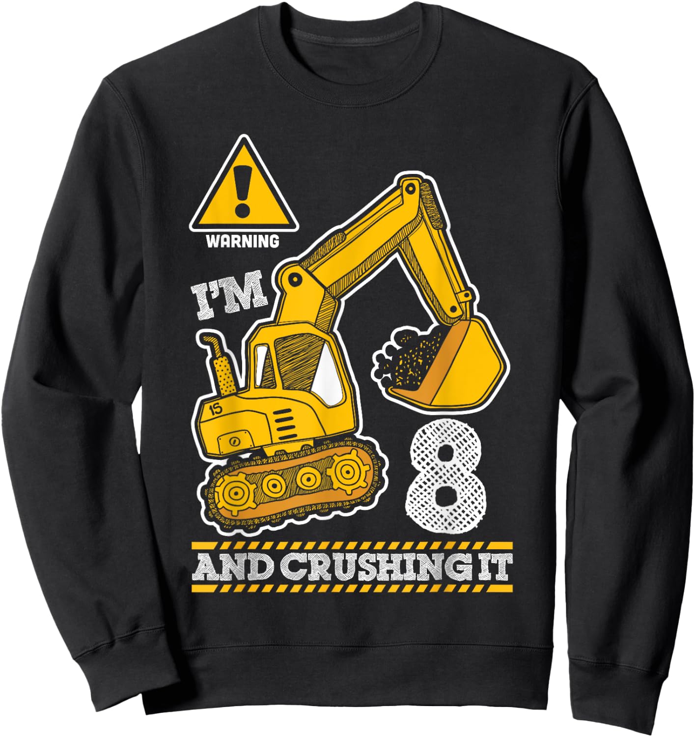 Construction Truck 8th Birthday 8 Years Old Digger Builder Sweatshirt - Sweatshirt | Black