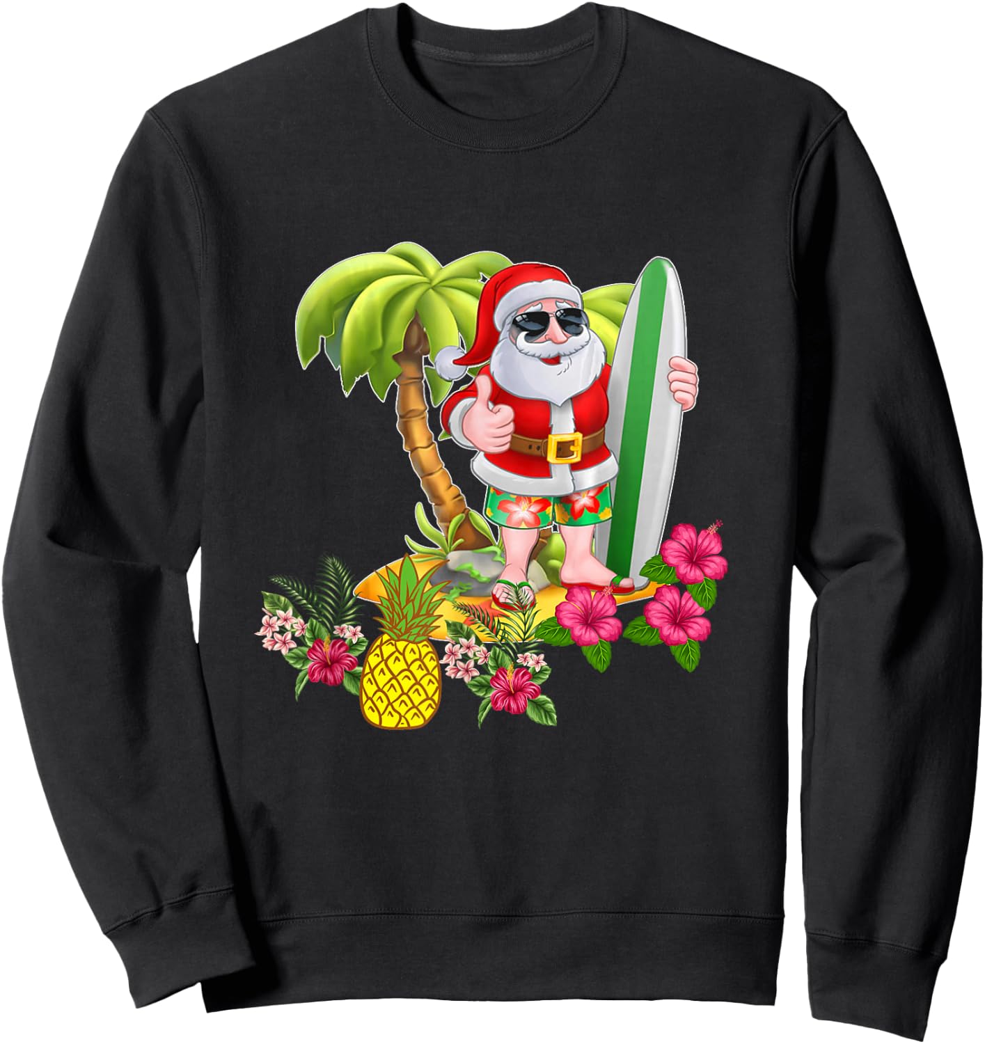 Christmas in July Santa Hawaiian Surfing T Shirt Summer Surf Men Women Kids Sweatshirt - Sweatshirt | Black