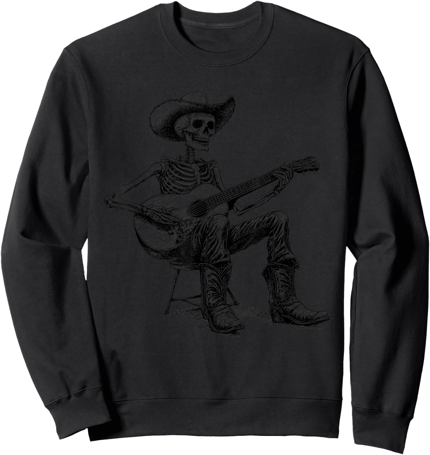 Vintage Western Cowboy Skeleton Playing Guitar Country Music Sweatshirt - Sweatshirt | Black