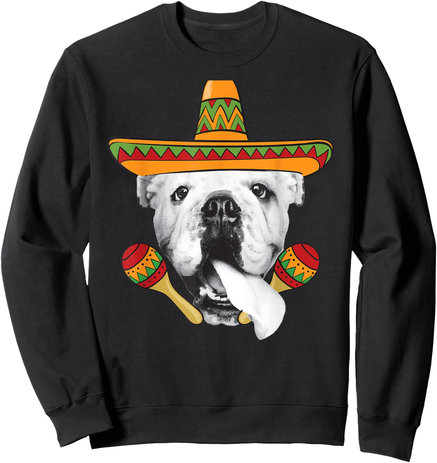 English Bulldog Cinco de Mayo Funny Dog Sombrero Women Girls Kids Sweatshirt - Sweatshirt | Black