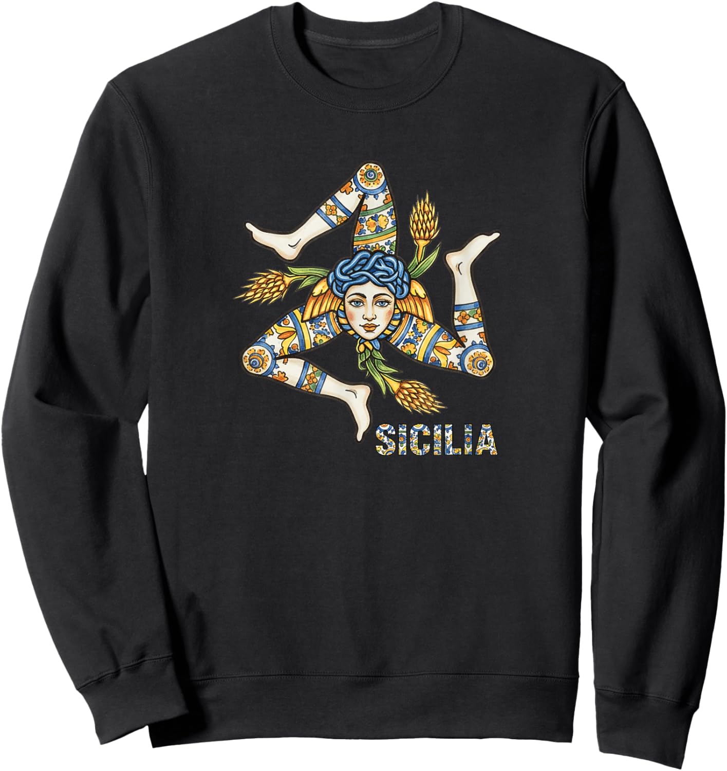 Sicilian Trinacria Emblem, Italian Majolica Sicily Pride Sweatshirt - Sweatshirt | Black