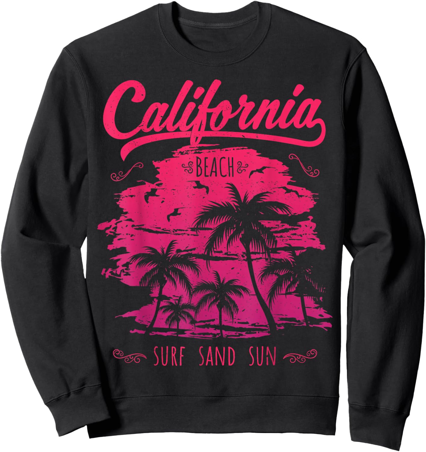California CA Retro 70's Vintage Skyline Surf Shirt Sweatshirt - Sweatshirt | Black