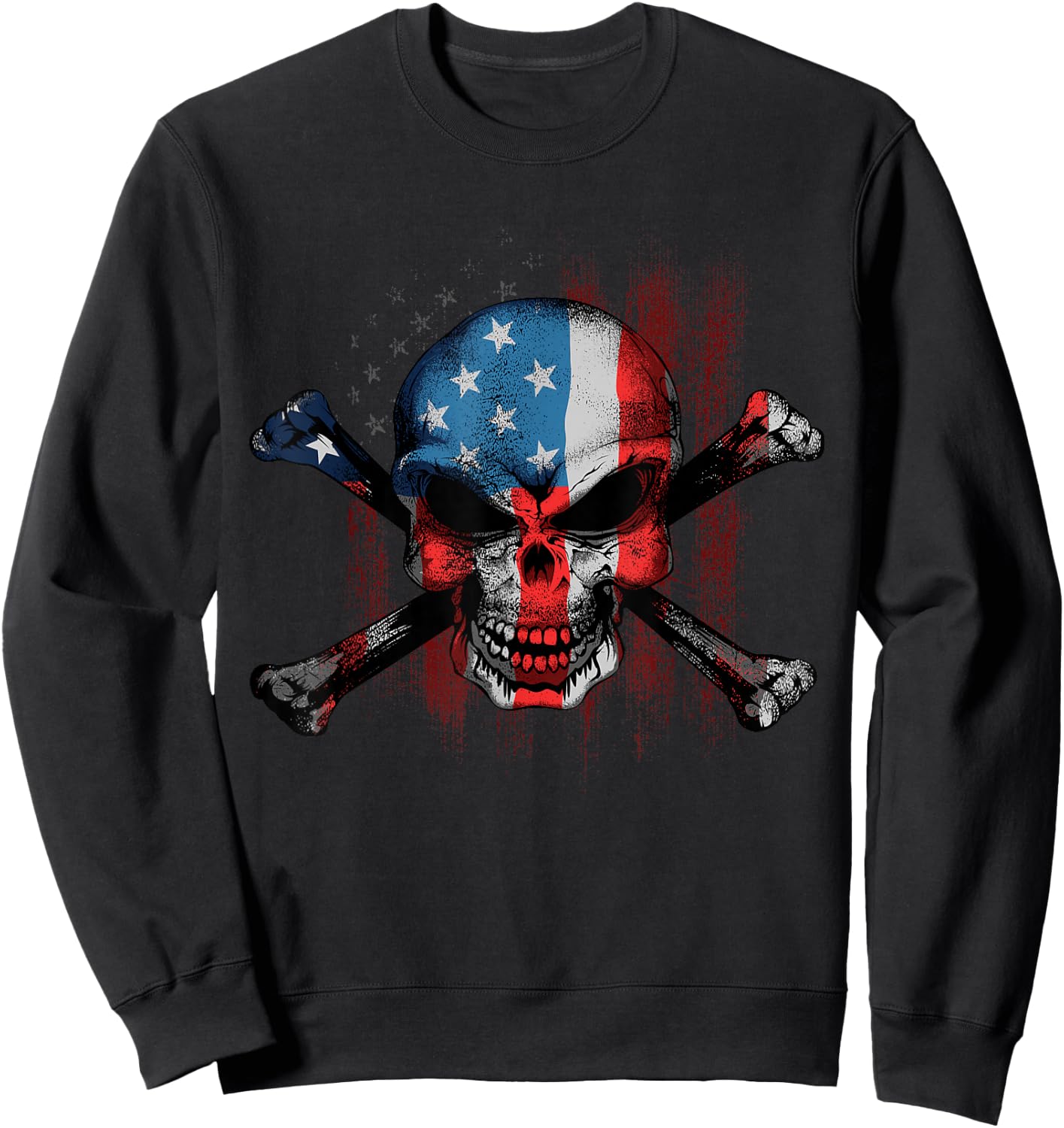 Skull Bones American USA Flag Vintage Patriotic Sweatshirt - Sweatshirt | Black
