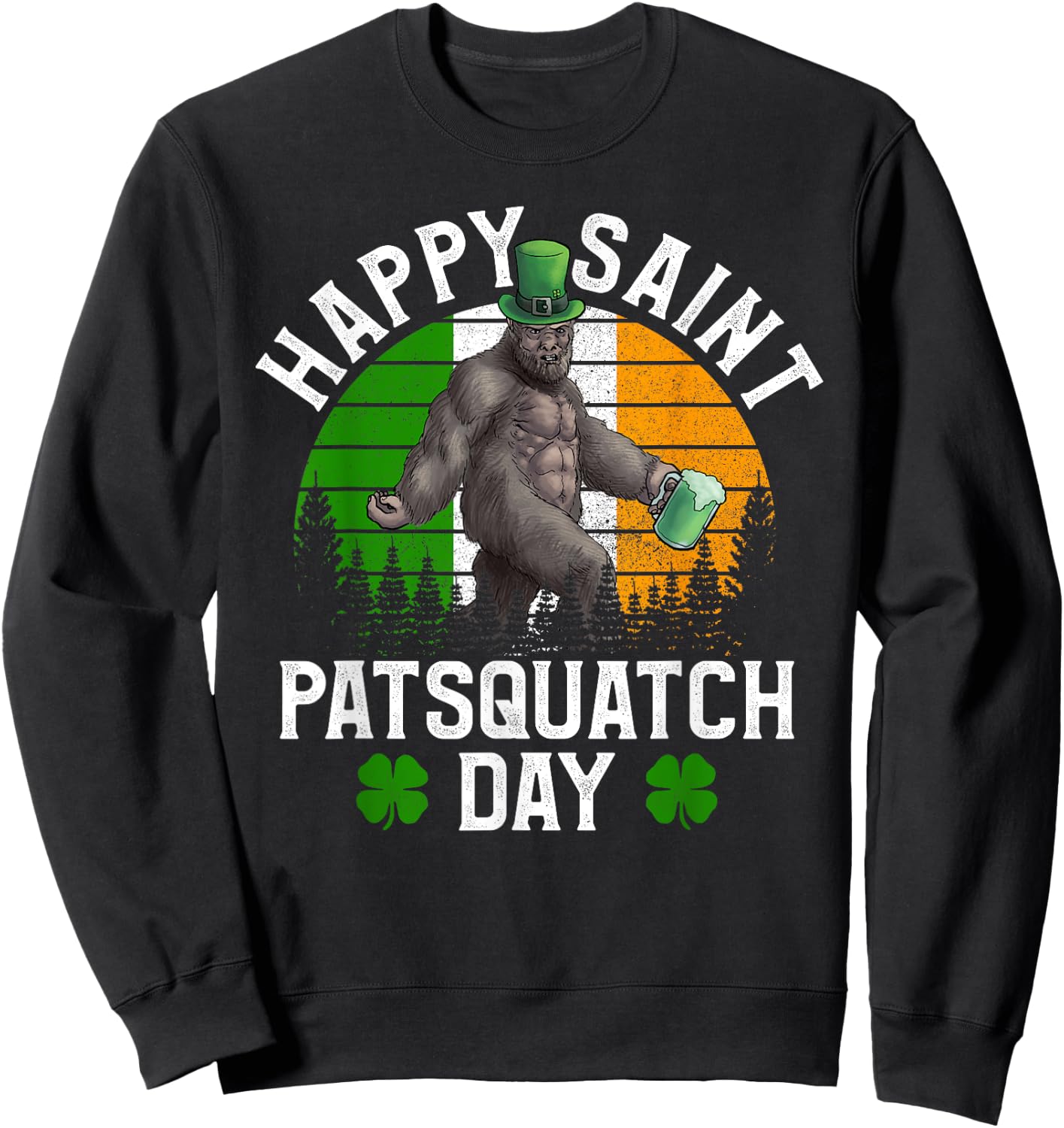 St Patrick's Day Sasquatch Irish Bigfoot Green Beer Sweatshirt - Sweatshirt | Black