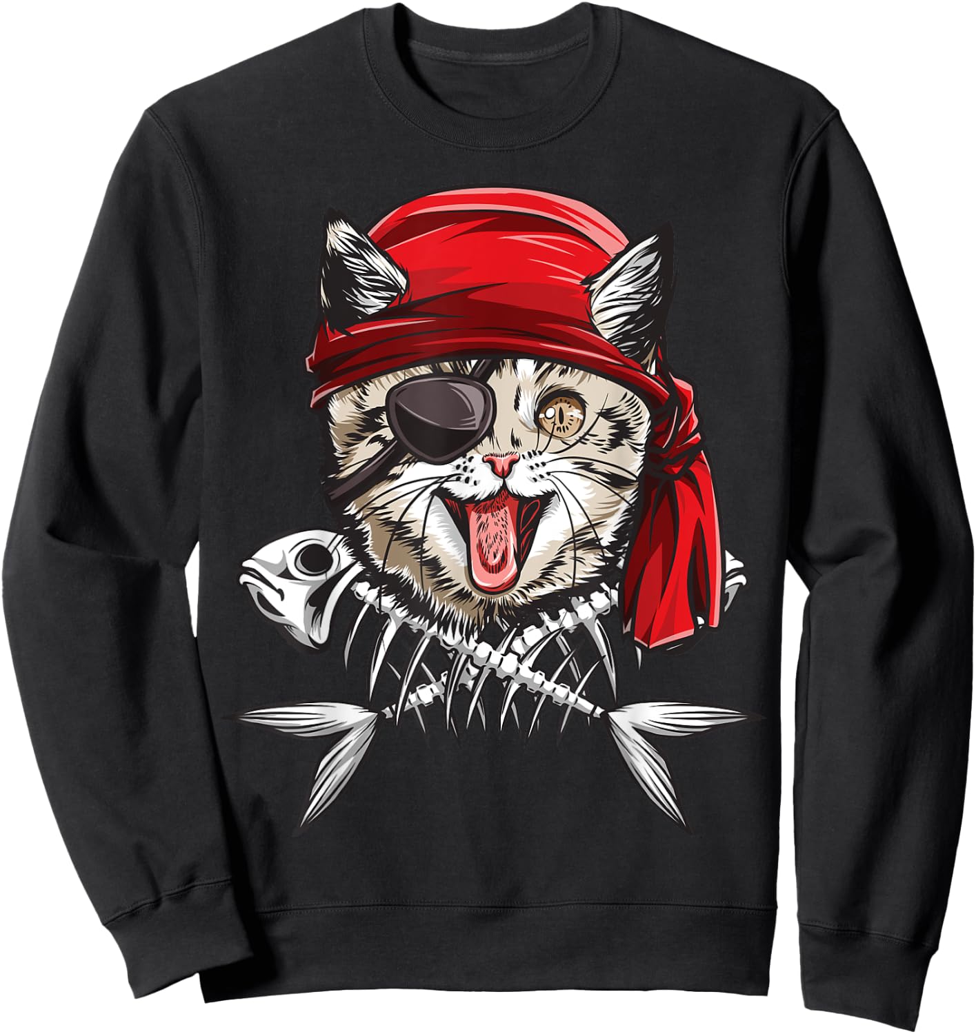 Cat Pirate Boys Men Jolly Roger Flag Skull And Crossbones Sweatshirt - Sweatshirt | Black