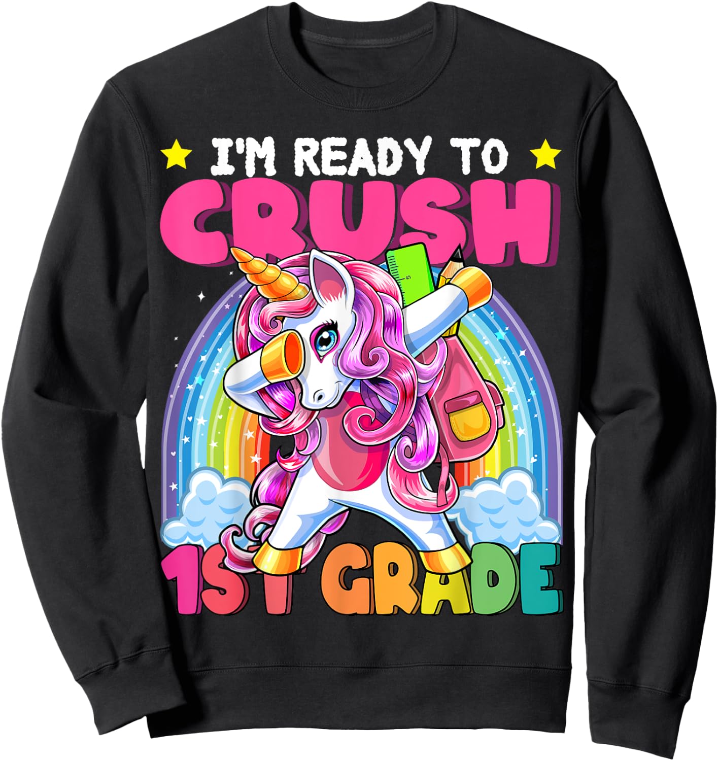 Crush 1st Grade Dabbing Unicorn Back to School Girls Gift Sweatshirt - Sweatshirt | Black