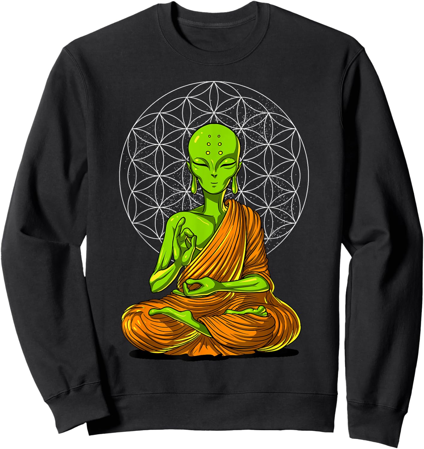Space Alien Buddha Zen Yoga Meditation Spiritual Buddhist Sweatshirt - Sweatshirt | Black