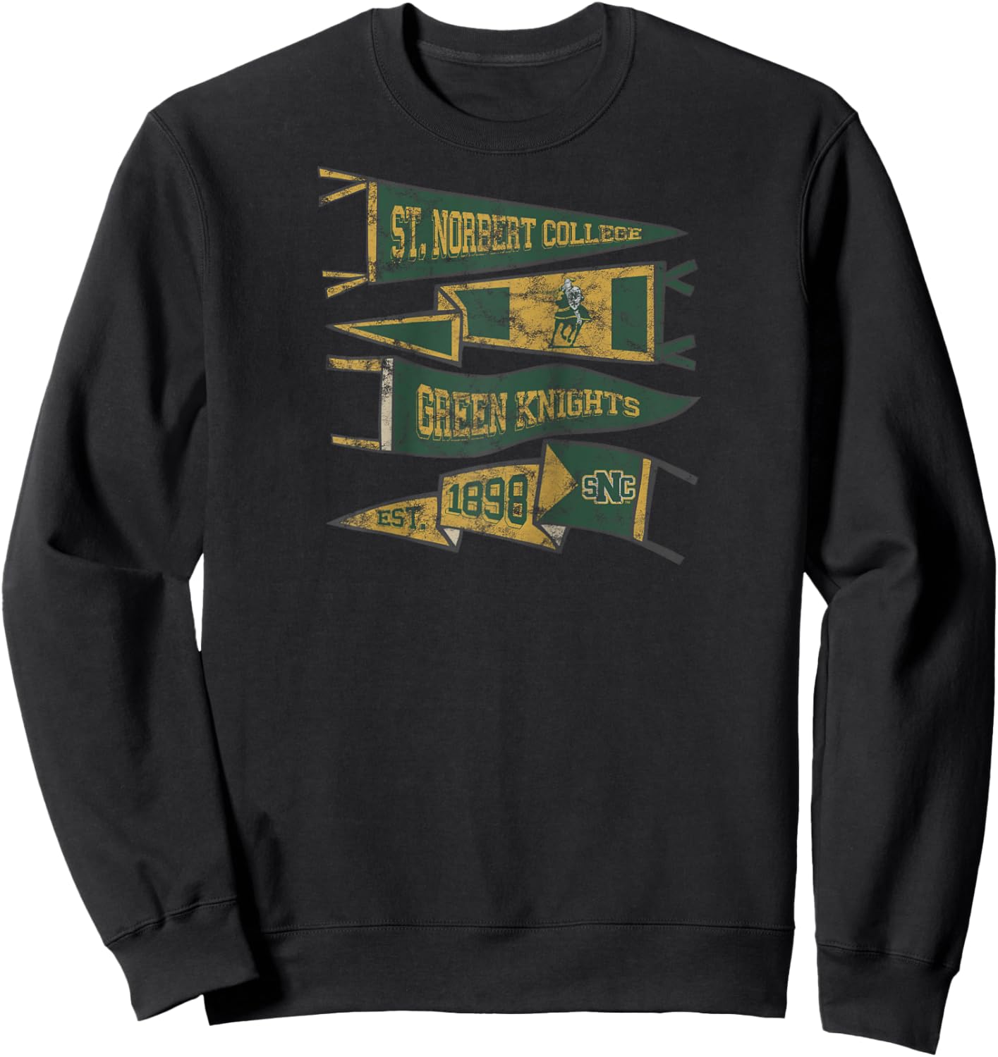 St. Norbert College Green Knights Distressed Pennants Raglan Baseball Sweatshirt - Sweatshirt | Black