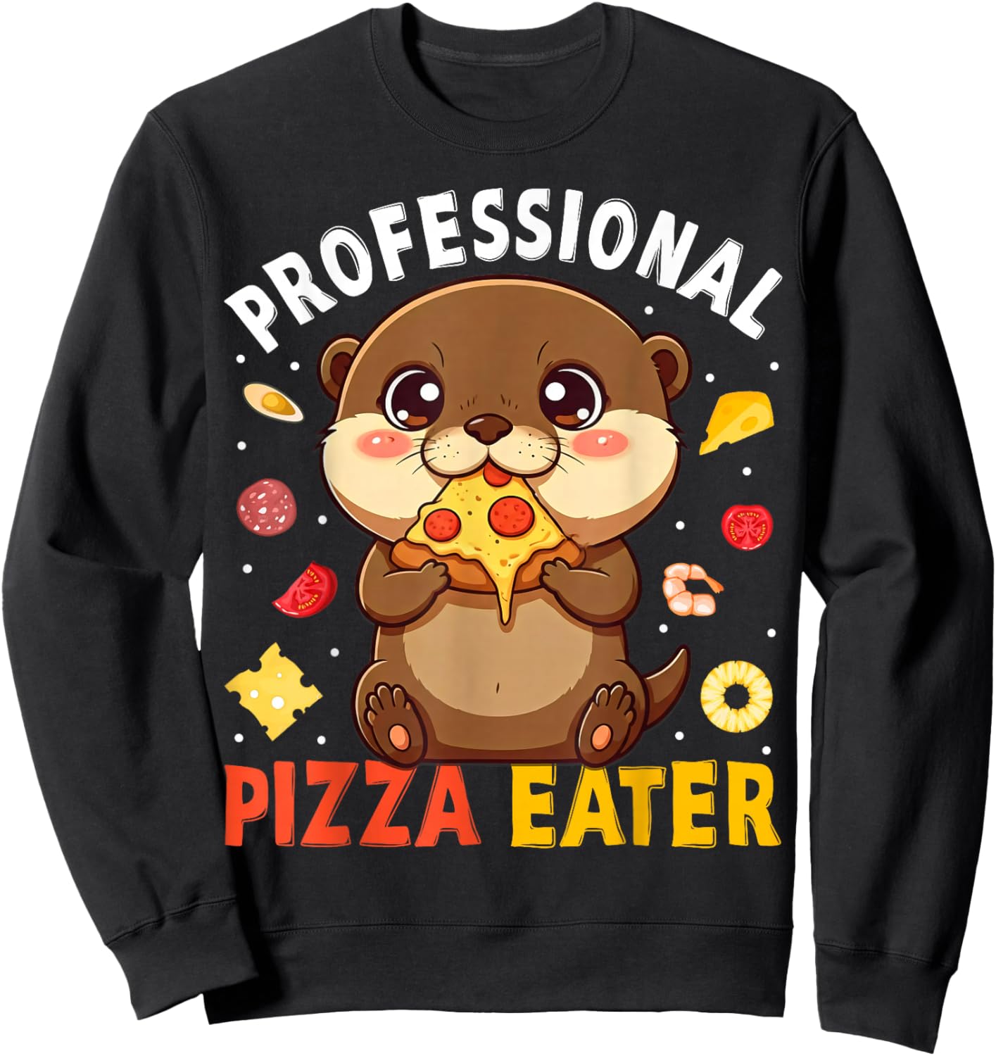 Funny Otter Professional Pizza Eater Pizza Lover Kids Boys Sweatshirt - Sweatshirt | Black