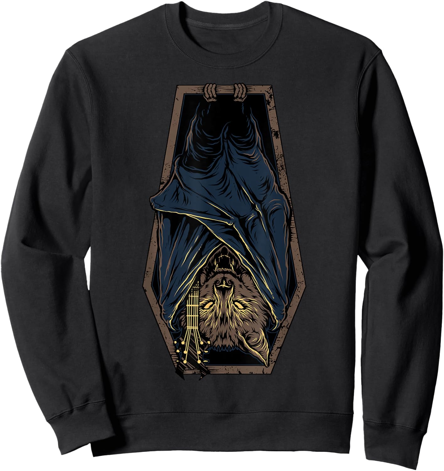 Death Metal Vampire Bat Cat Guitar Graphic Gift Women Girls Kids Sweatshirt - Sweatshirt | Black