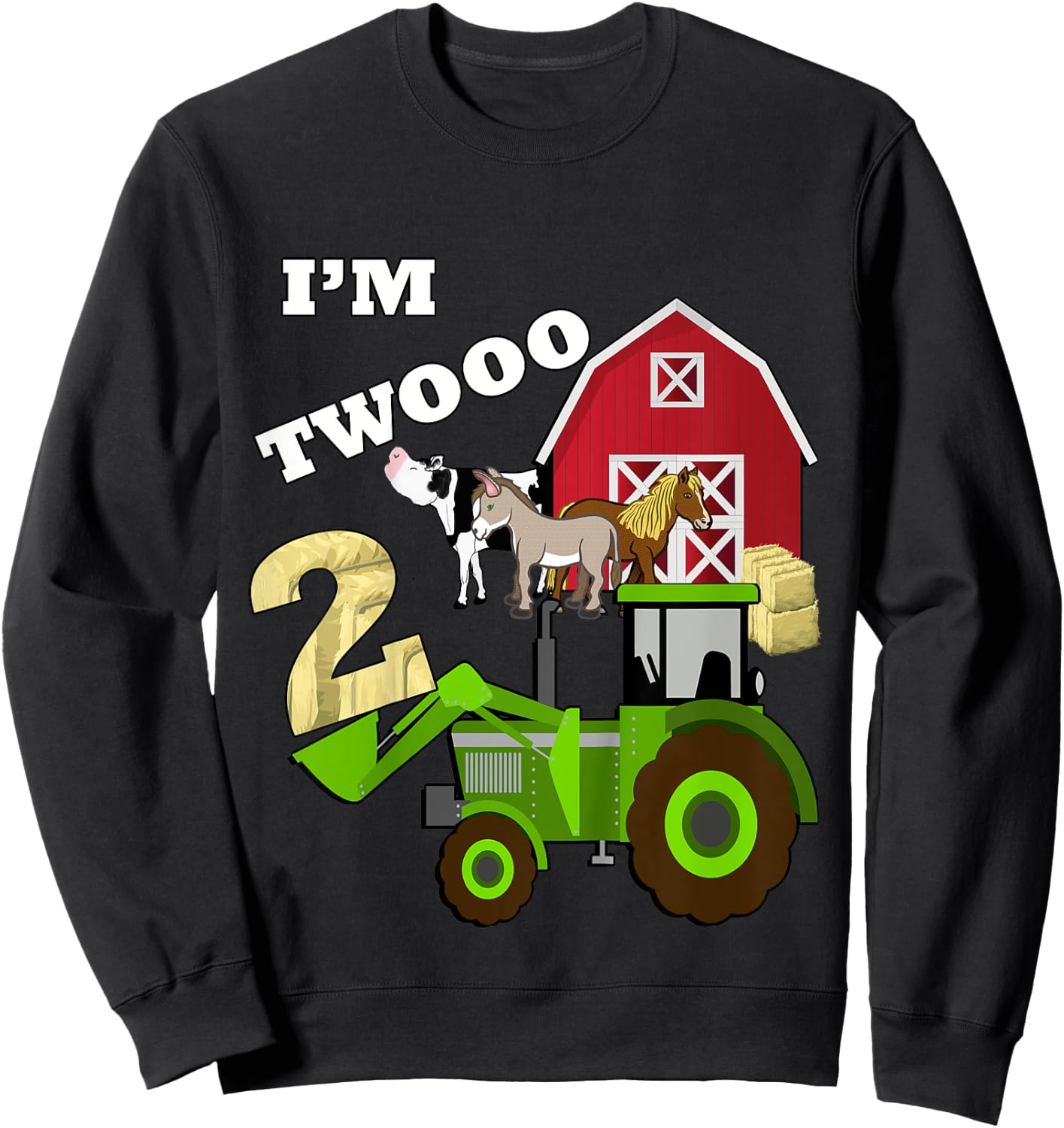 Cute & Sassy Custom Gifts Birthday 2 Im Twooo Tractor Farm Theme Gift Sweatshirt - Sweatshirt | Black