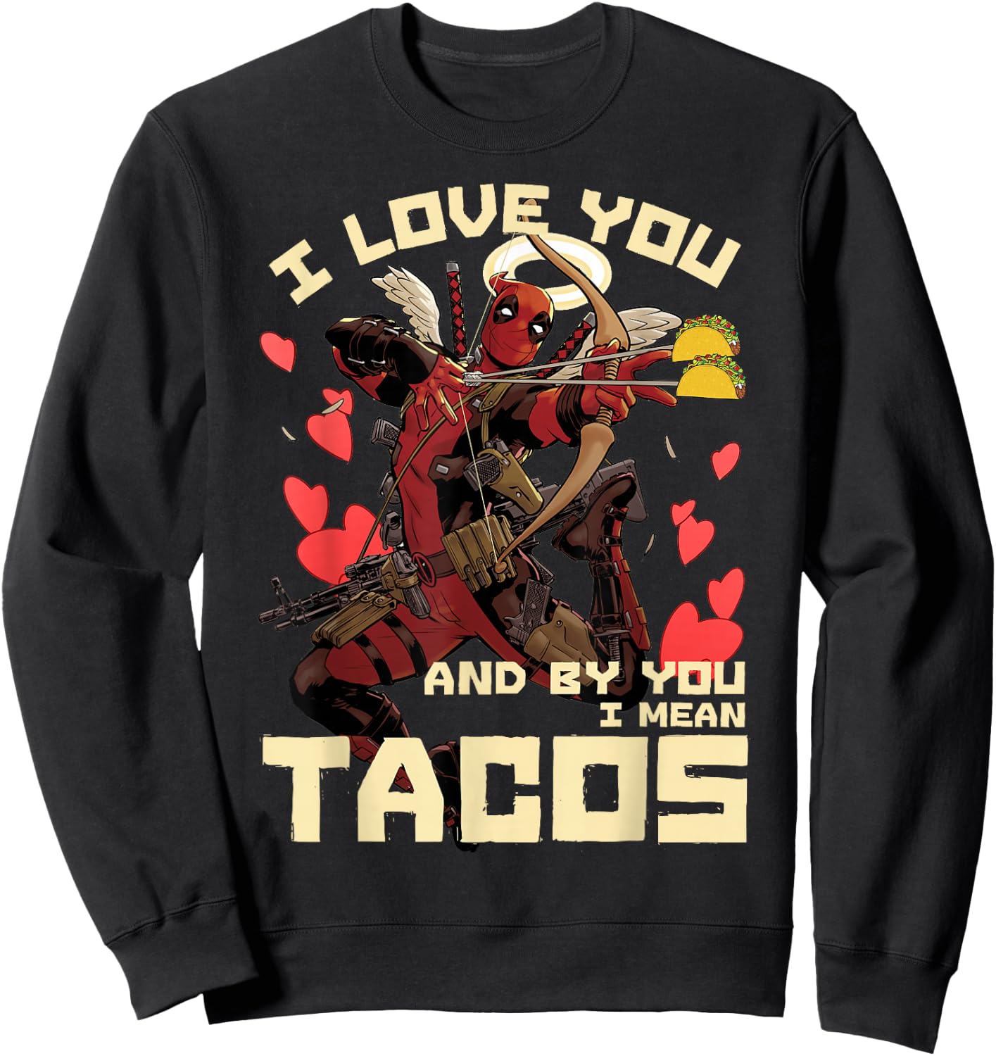 Marvel Deadpool Cupid Love for Tacos Graphic Sweatshirt - Sweatshirt | Black