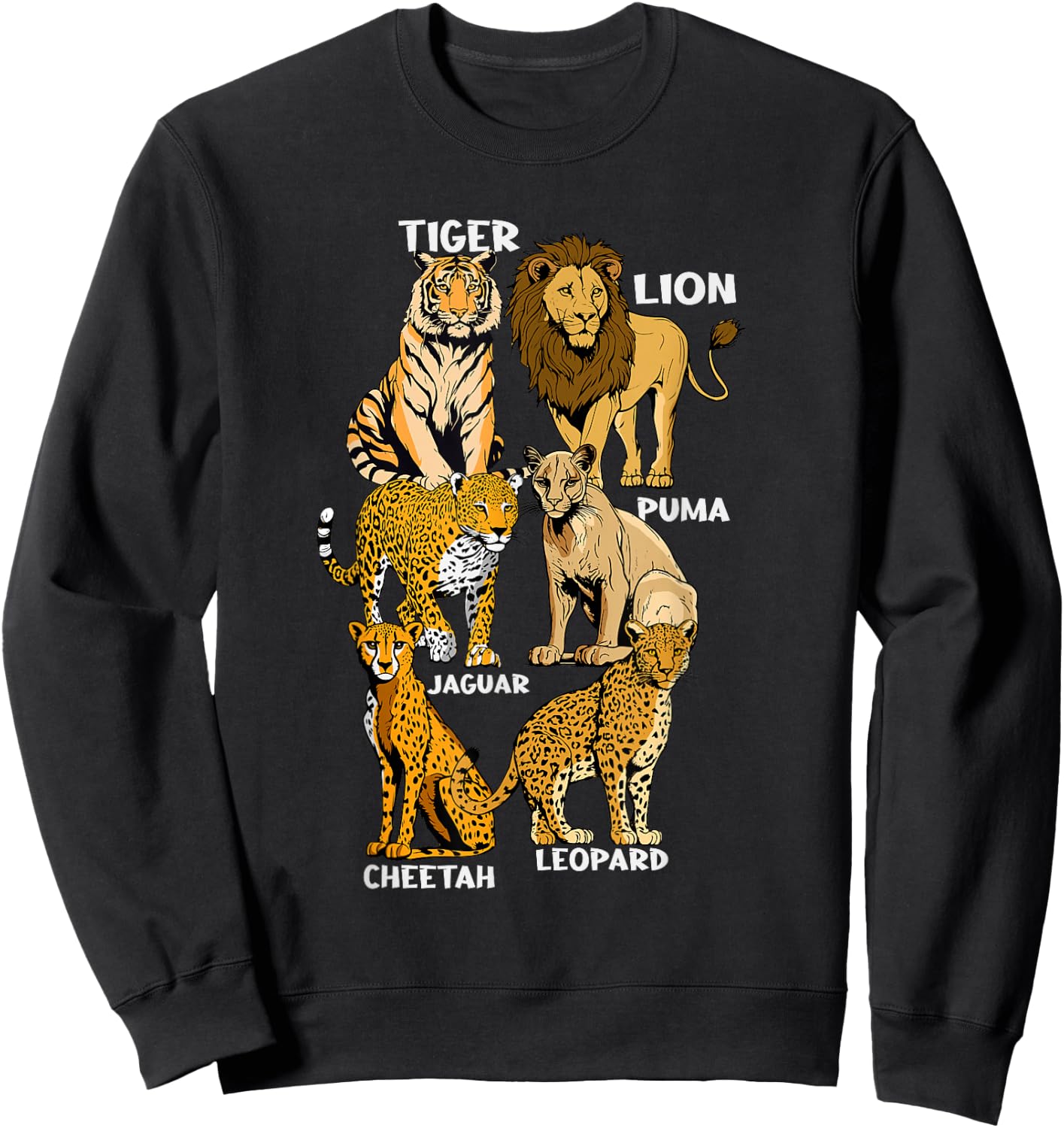 Wildcats Of The World Kids Lion Cheetah Tiger Jaguar Leopard Sweatshirt - Sweatshirt | Black