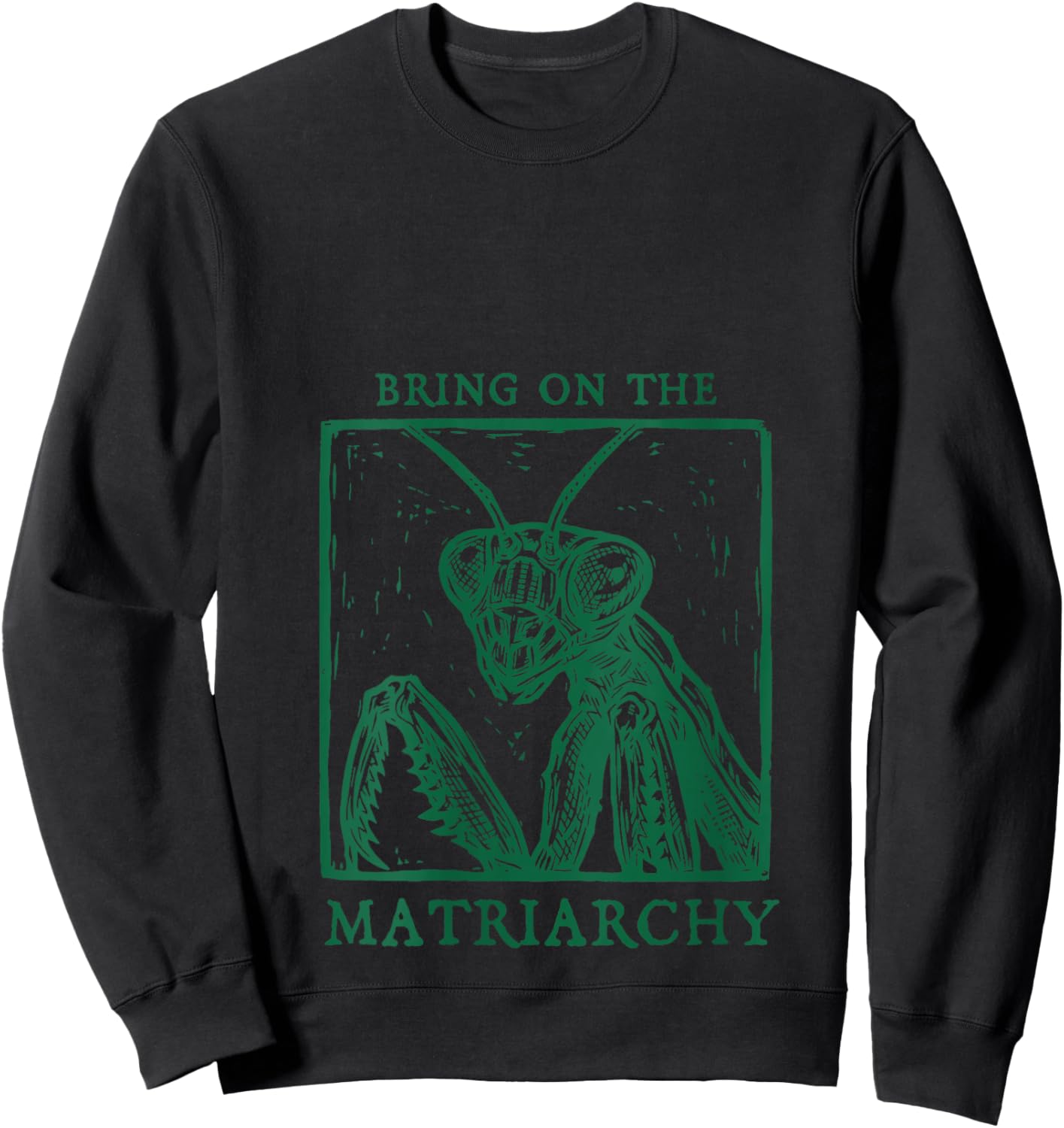 Women's Bring On The Matriarchy Funny Praying Mantis V-Neck Sweatshirt - Sweatshirt | Black