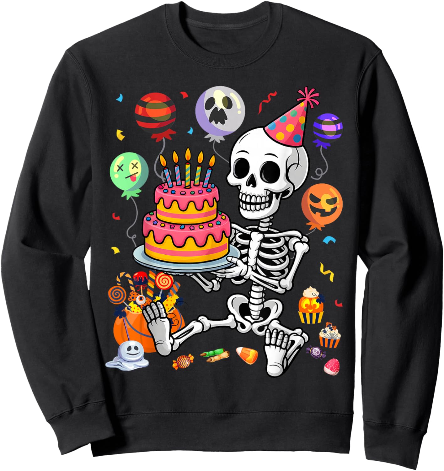 Halloween Birthday Outfit Skeleton Party Sweatshirt - Sweatshirt | Black