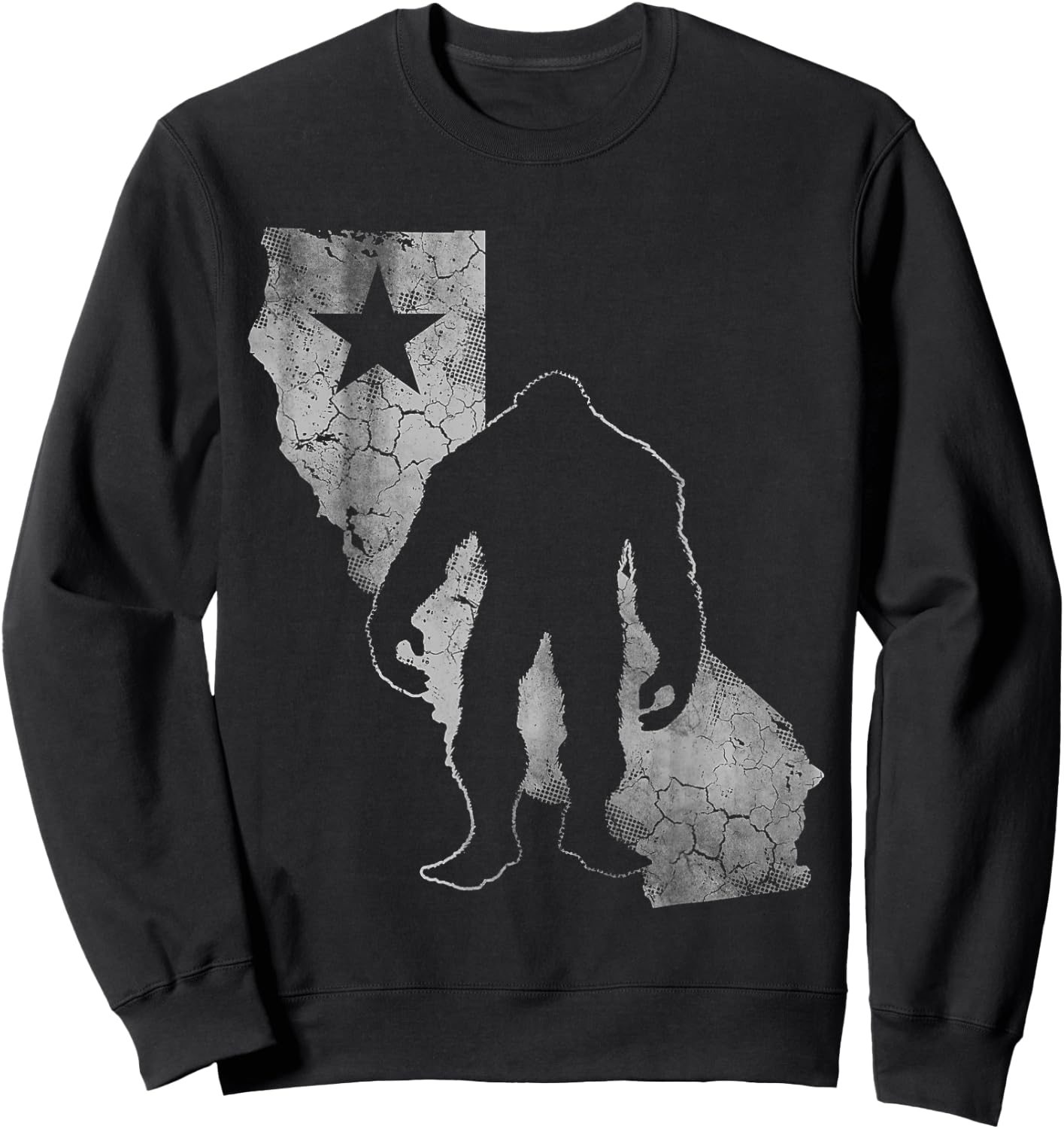 California Sasquatch Vintage Distressed Squatch Big Foot Sweatshirt - Sweatshirt | Black
