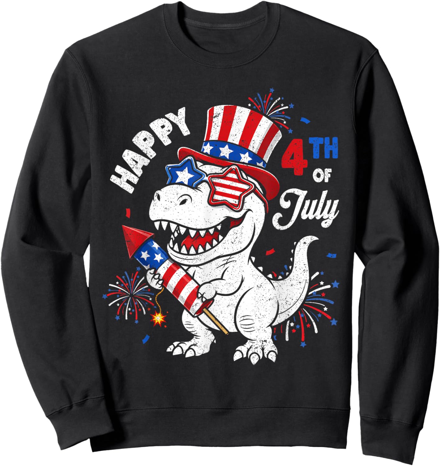 Funny 4th of July T-Rex Dino Dinosaur Patriotic Toddler Boys Sweatshirt - Sweatshirt | Black
